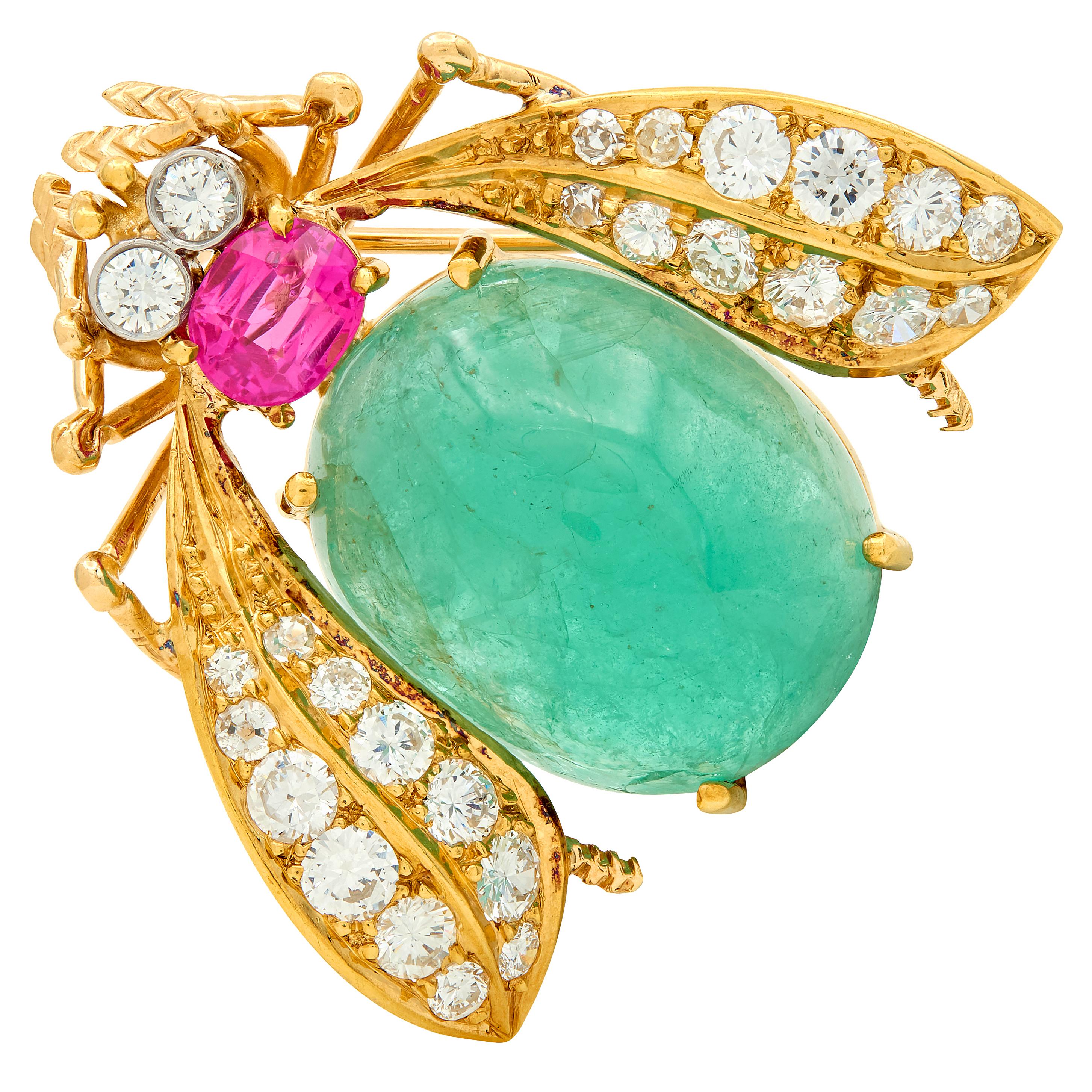 Van Cleef & Arpels 1960 19.70 CTW Multi-Gem 18K Gold Platinum Vintage Bee Brooch