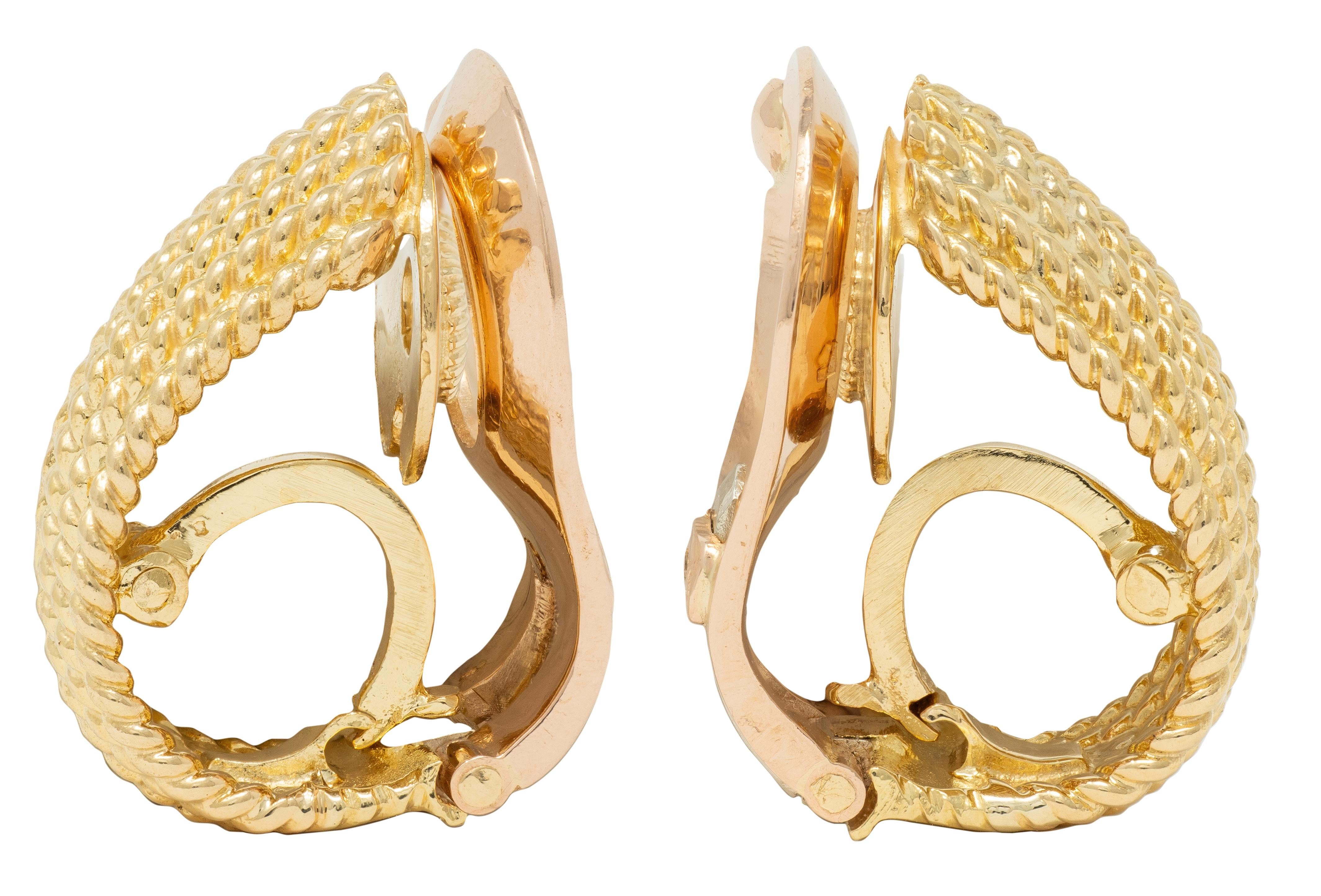 Van Cleef & Arpels French 1960's 18K Gold Twisted Rope J-Hoop Ear-Clip Earrings