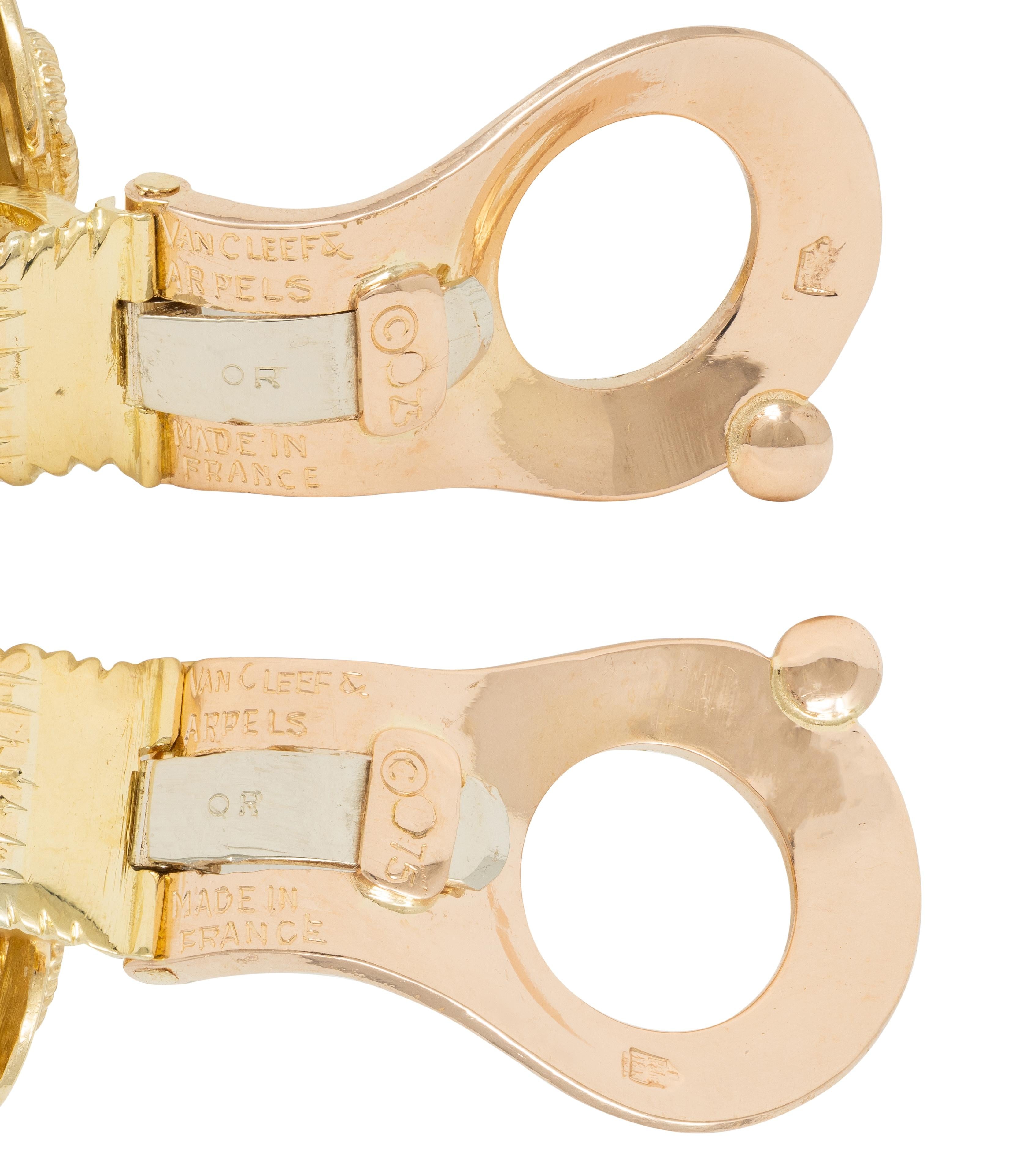 Van Cleef & Arpels French 1960's 18K Gold Twisted Rope J-Hoop Ear-Clip Earrings