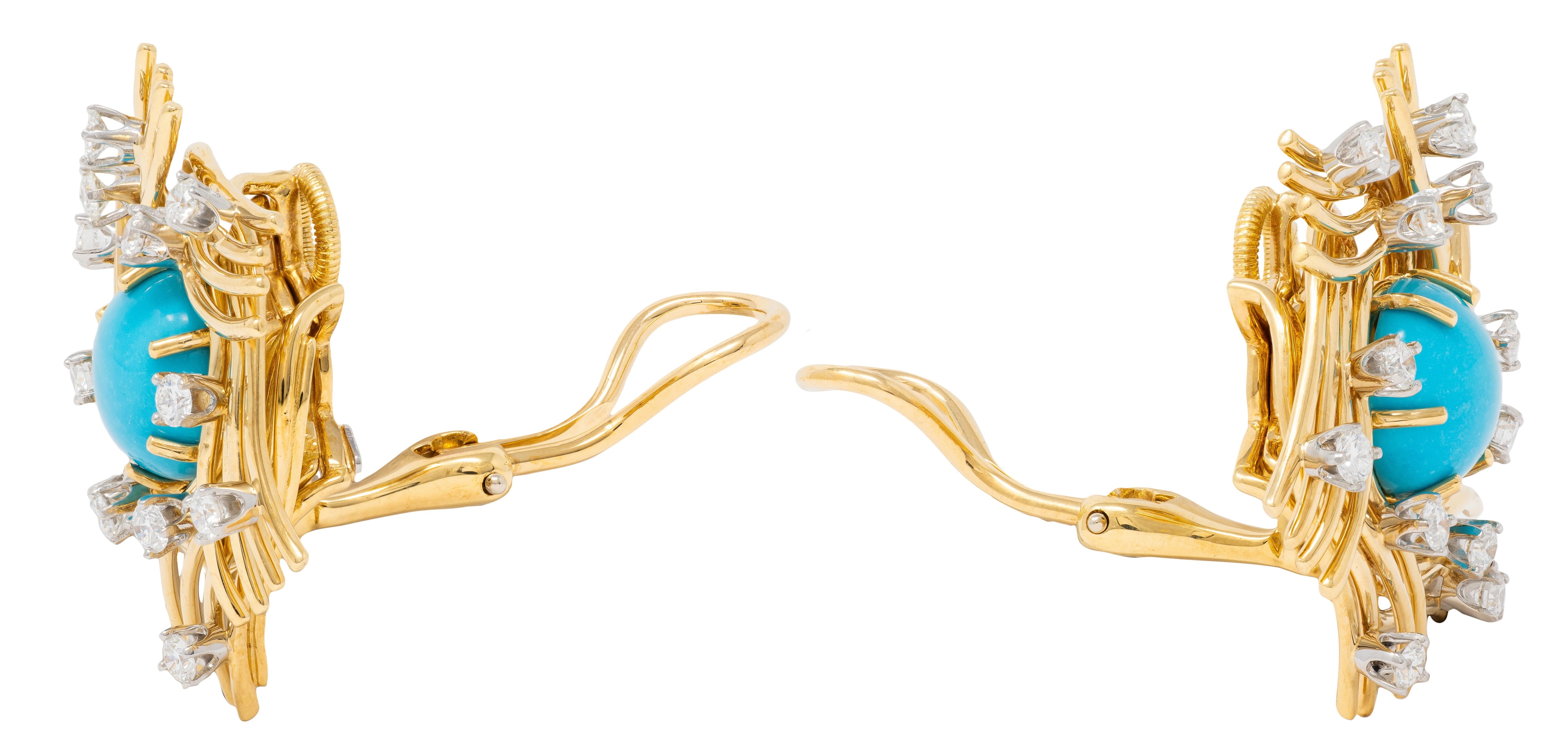 Schlumberger Tiffany & Co. Turquoise Diamond Platinum 18K Vintage Nest Earrings