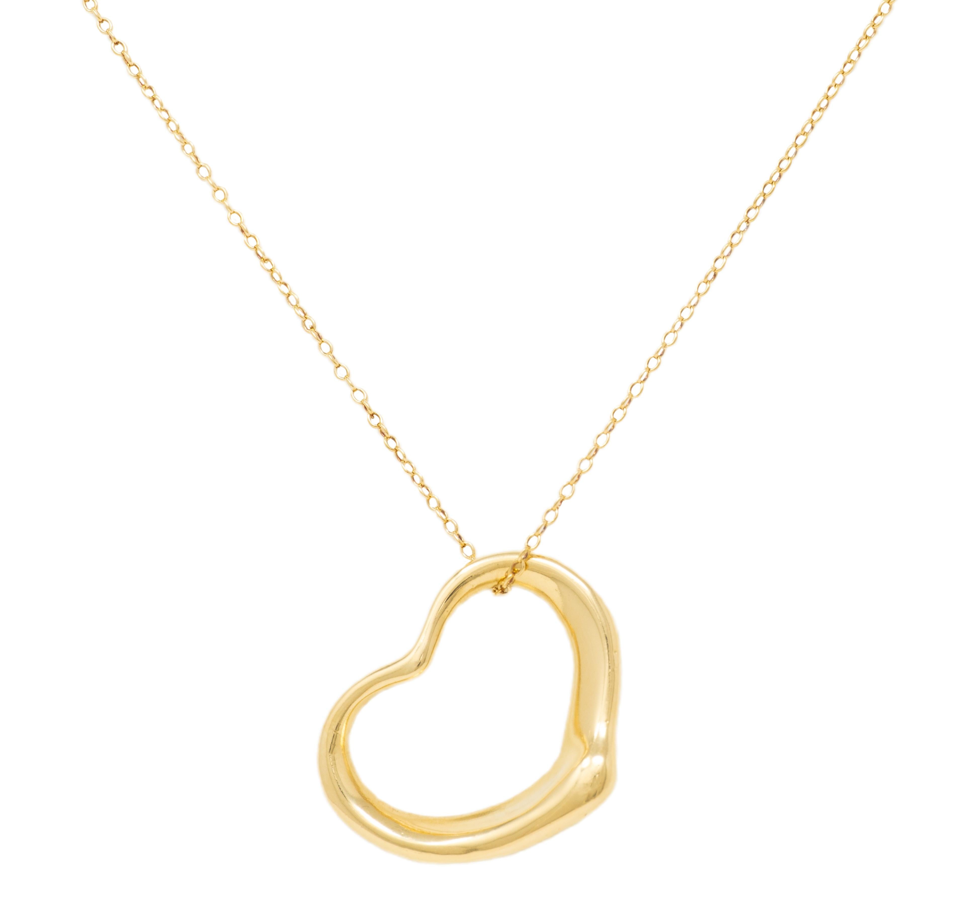 Elsa Peretti Tiffany & Co. 18 Karat Yellow Gold Open Heart Pendant Necklace