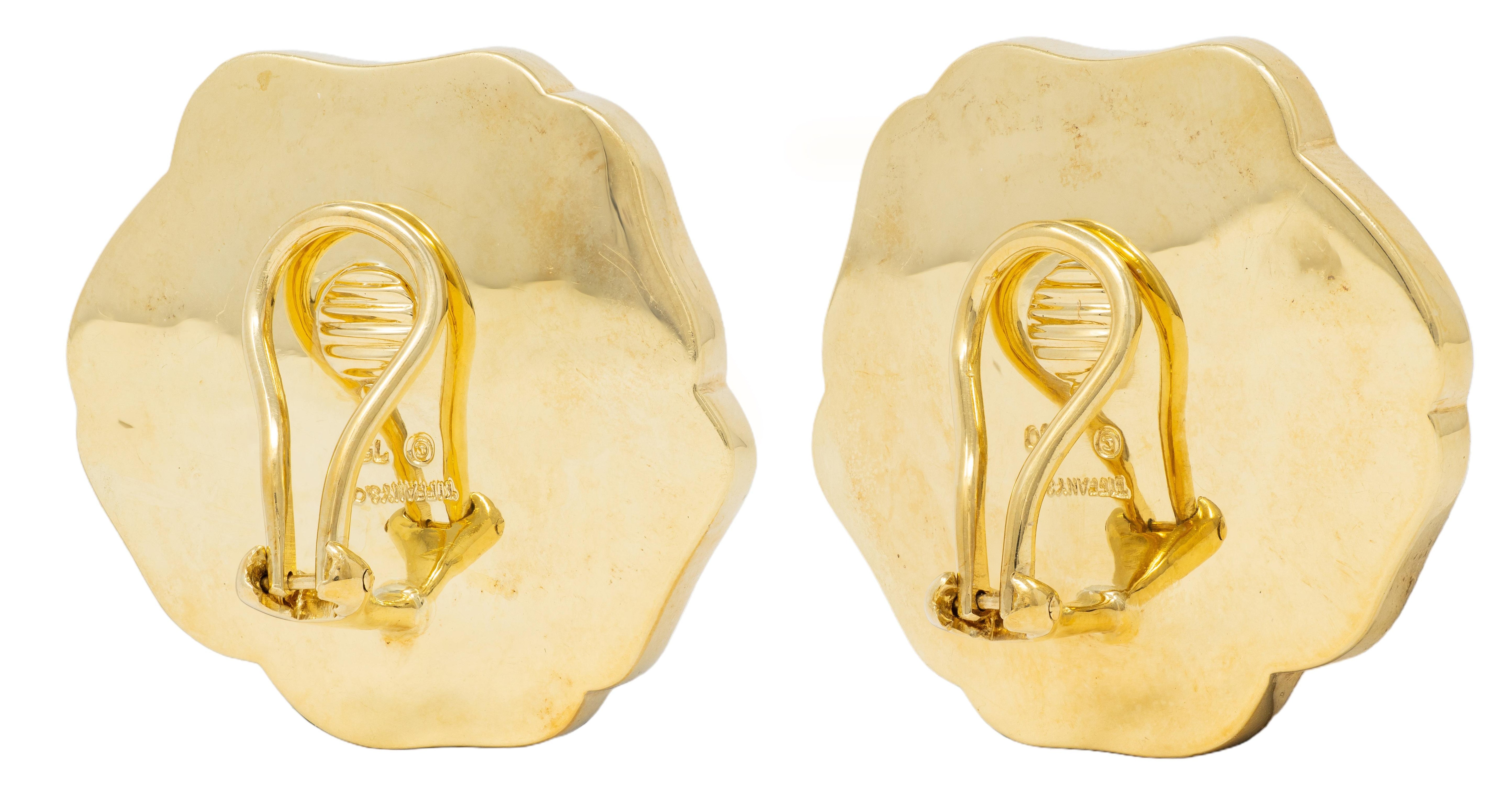 Angela Cummings Tiffany & Co Multi-Gem Inlay 18K Vintage Poppy Ear-Clip Earrings