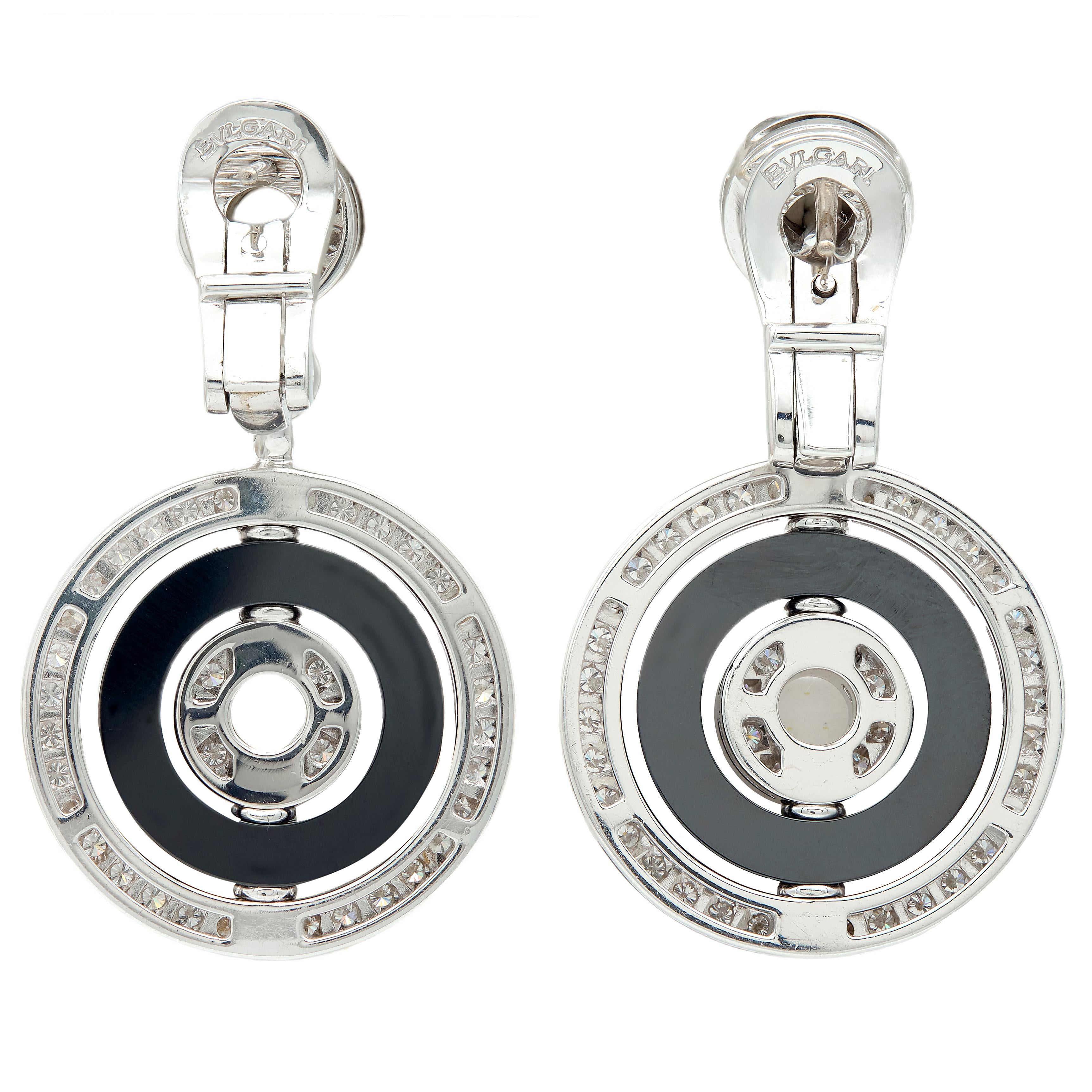 Bulgari 2000's Diamond Ceramic 18 Karat White Gold Cerchi Astrale Drop Earrings