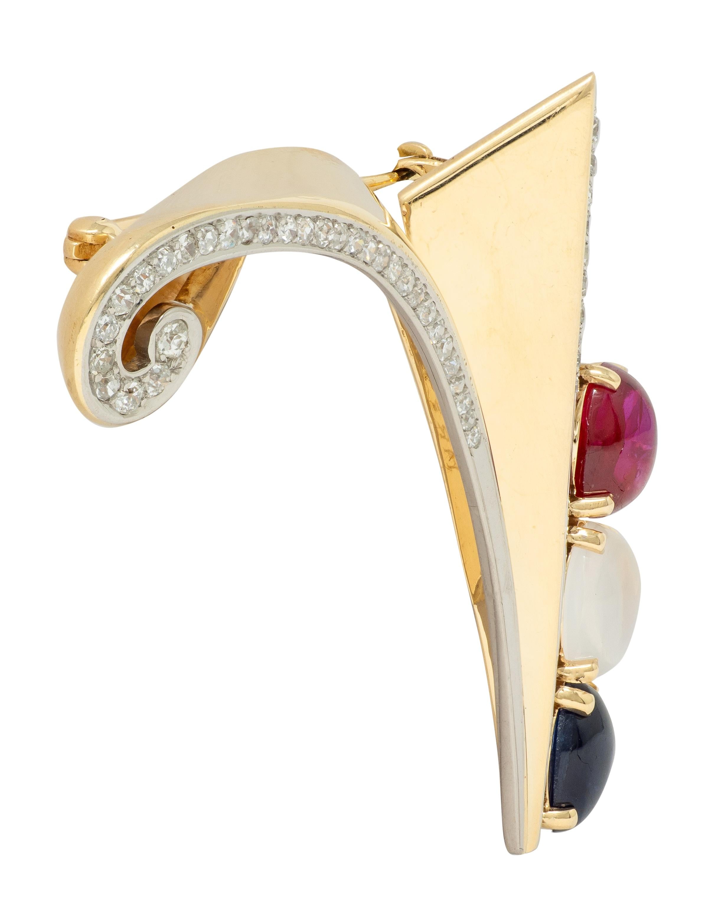Traebert & Hoeffer Mauboussin 1945 Multi-Gem 14K Gold Vintage Victory Brooch