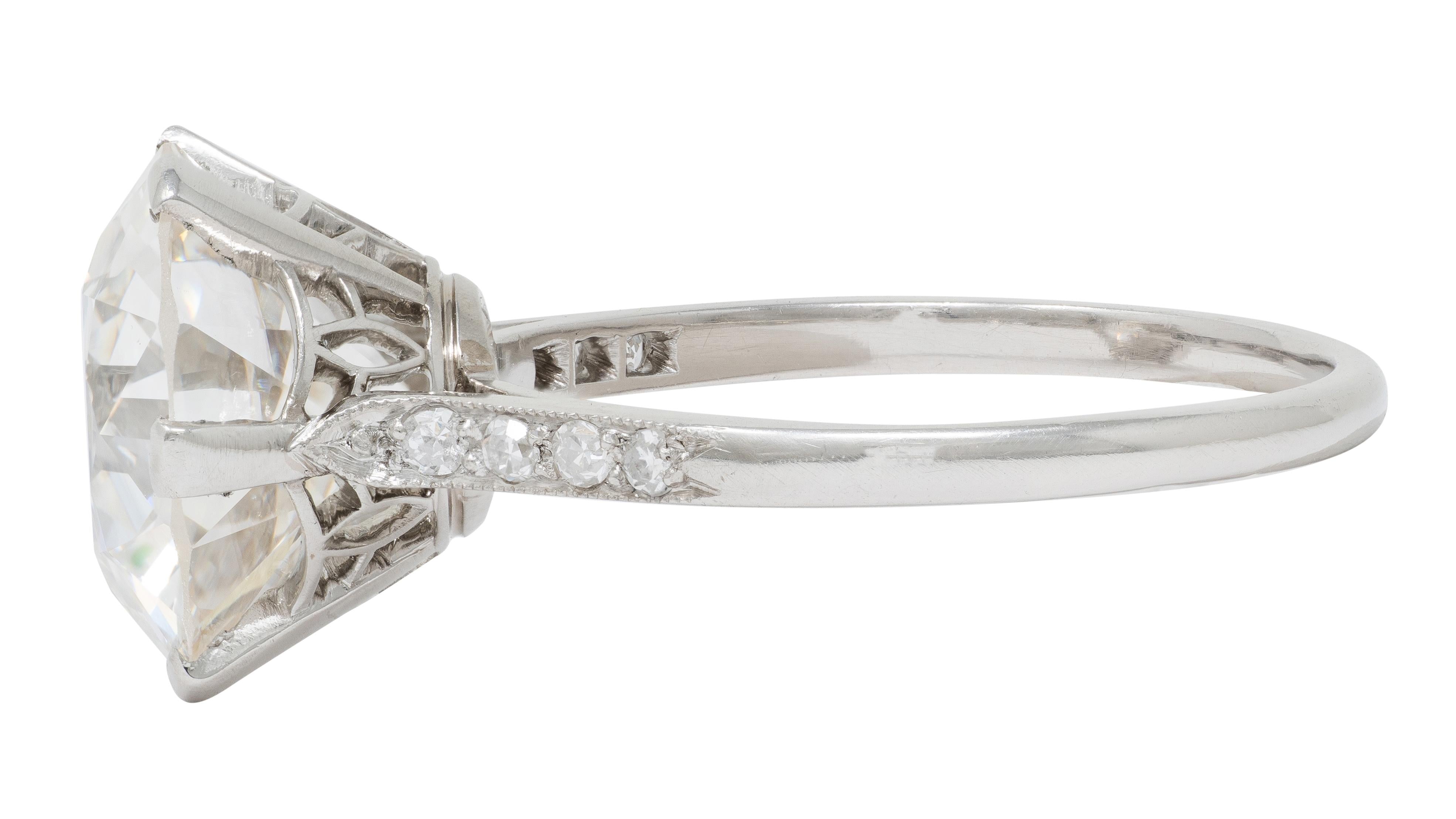 French Art Deco 5.12 CTW Diamond Platinum Foliate Vintage Engagement Ring GIA
