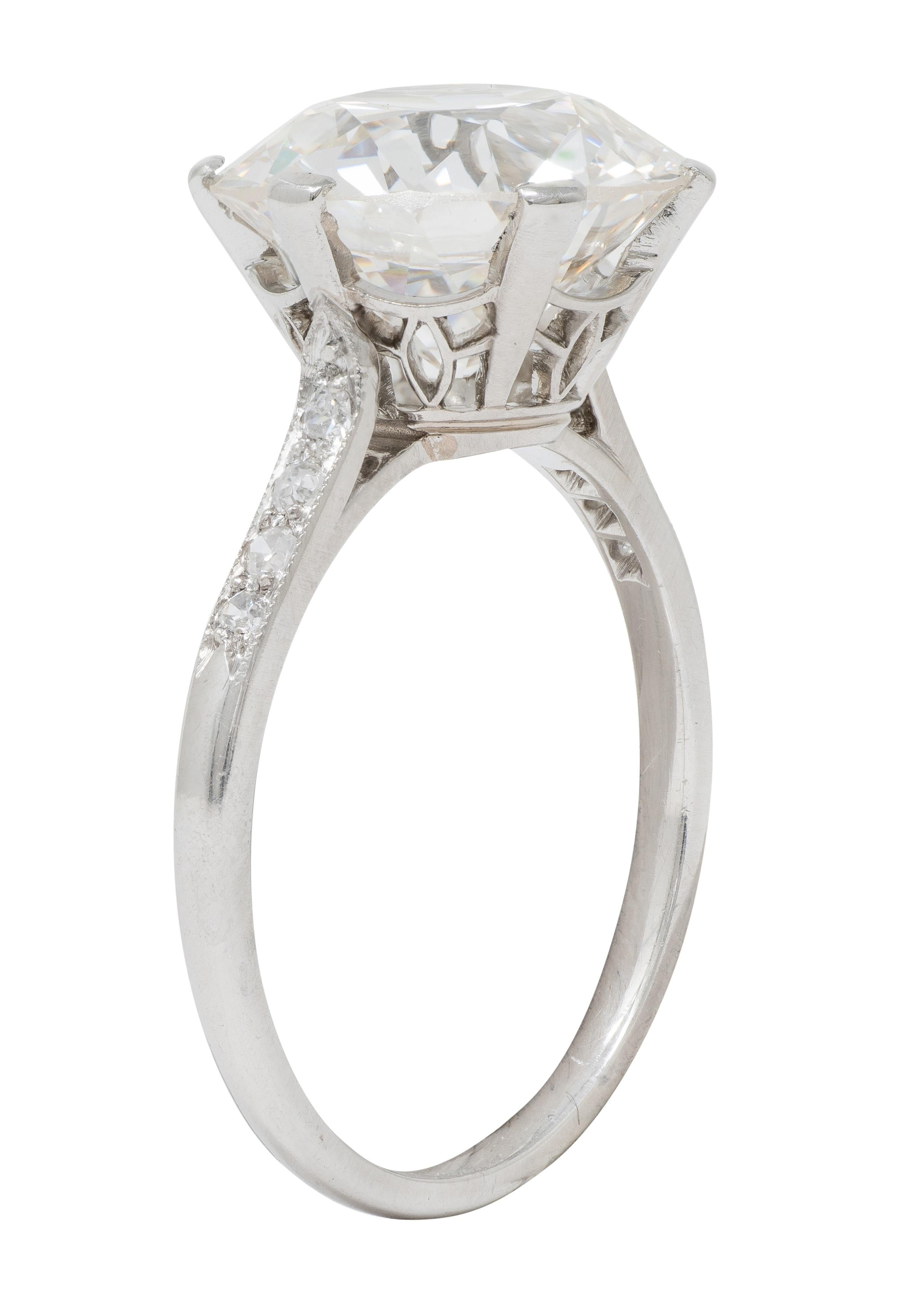 French Art Deco 5.12 CTW Diamond Platinum Foliate Vintage Engagement Ring GIA