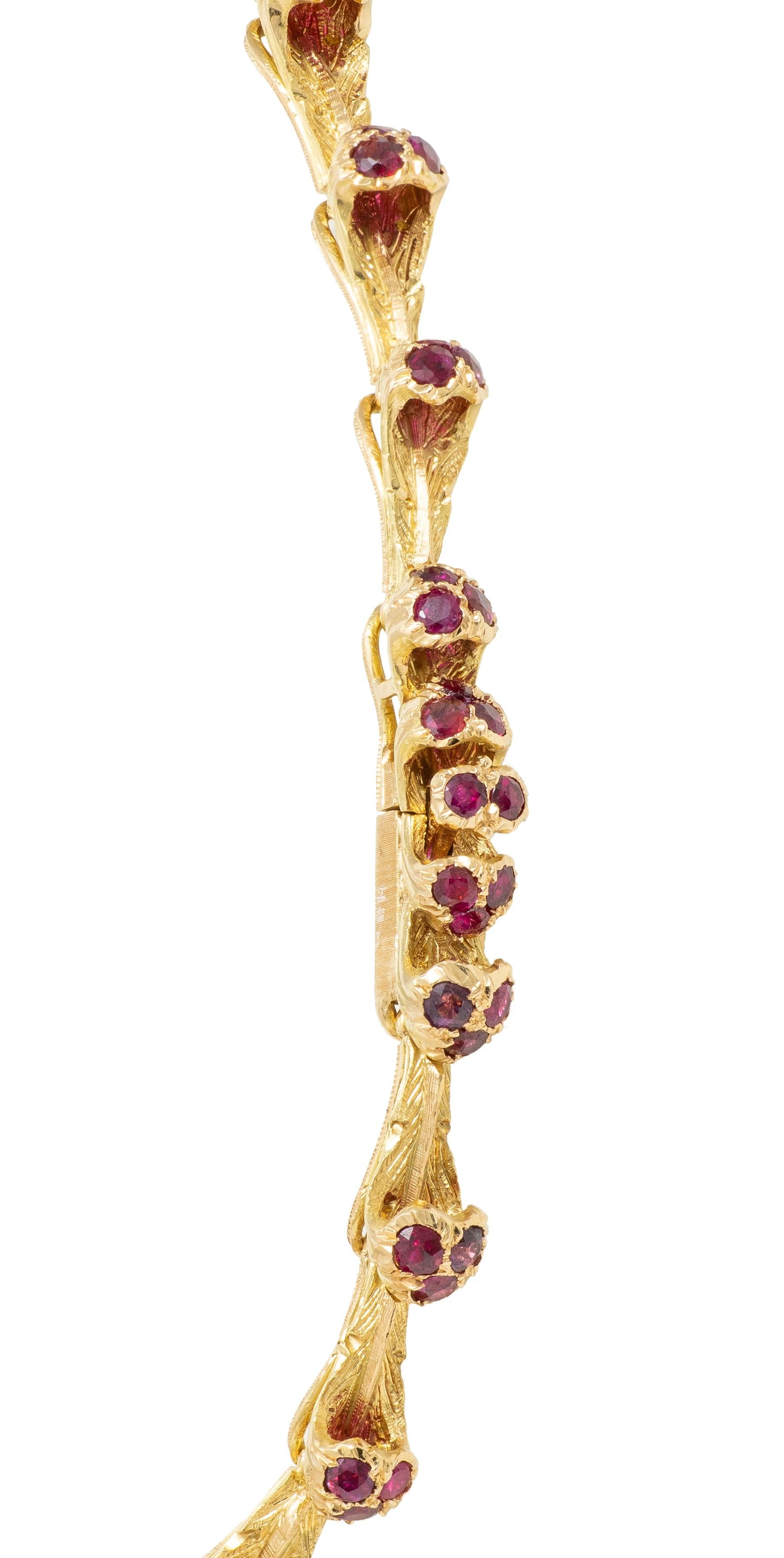 Buccellati 1960 132.76 CTW Amethyst Ruby 18K Gold Vintage Floral Collar Necklace