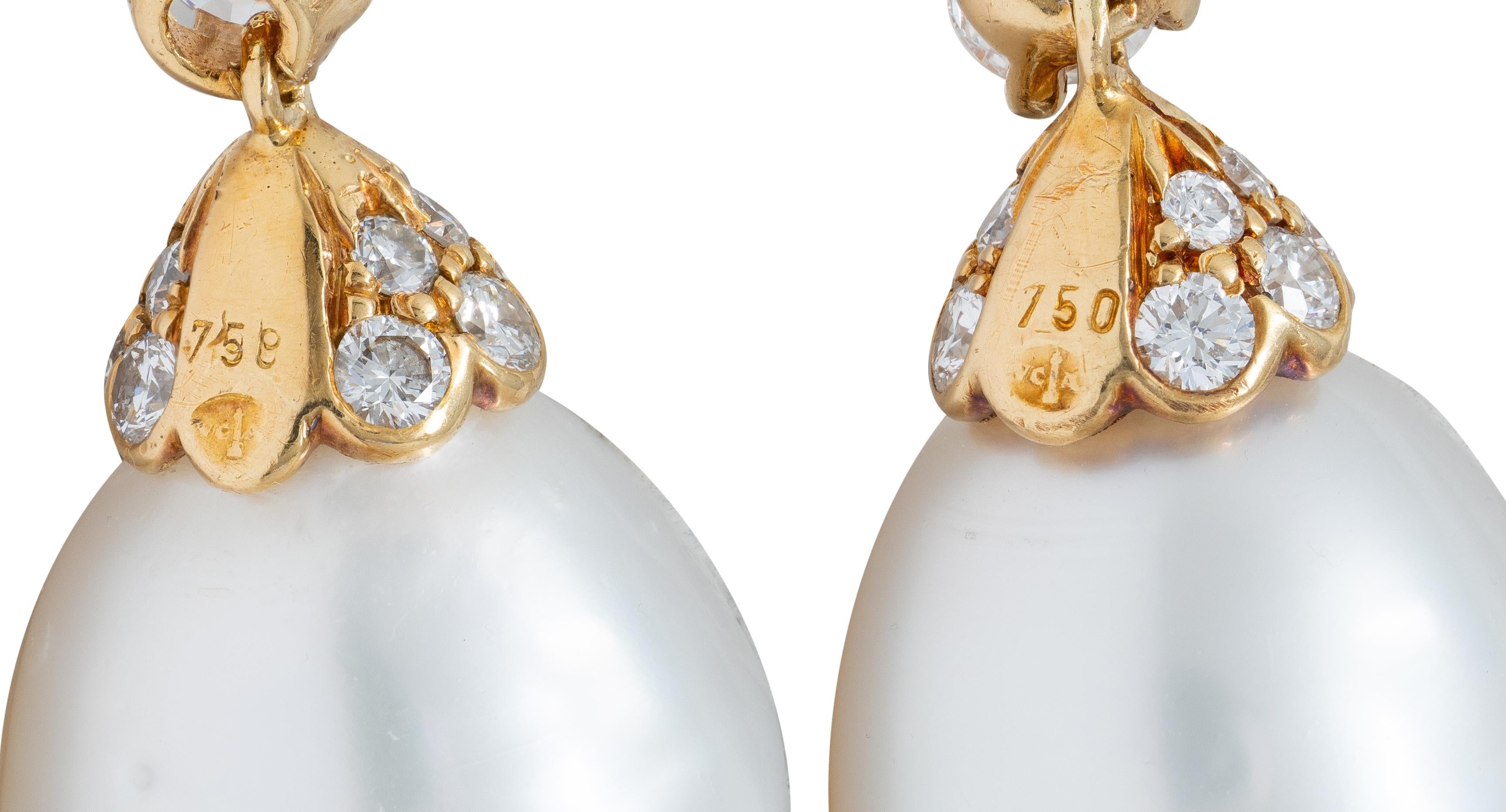 Van Cleef & Arpels French 1980 Diamond Pearl Alhambra Day-To-Night Earrings