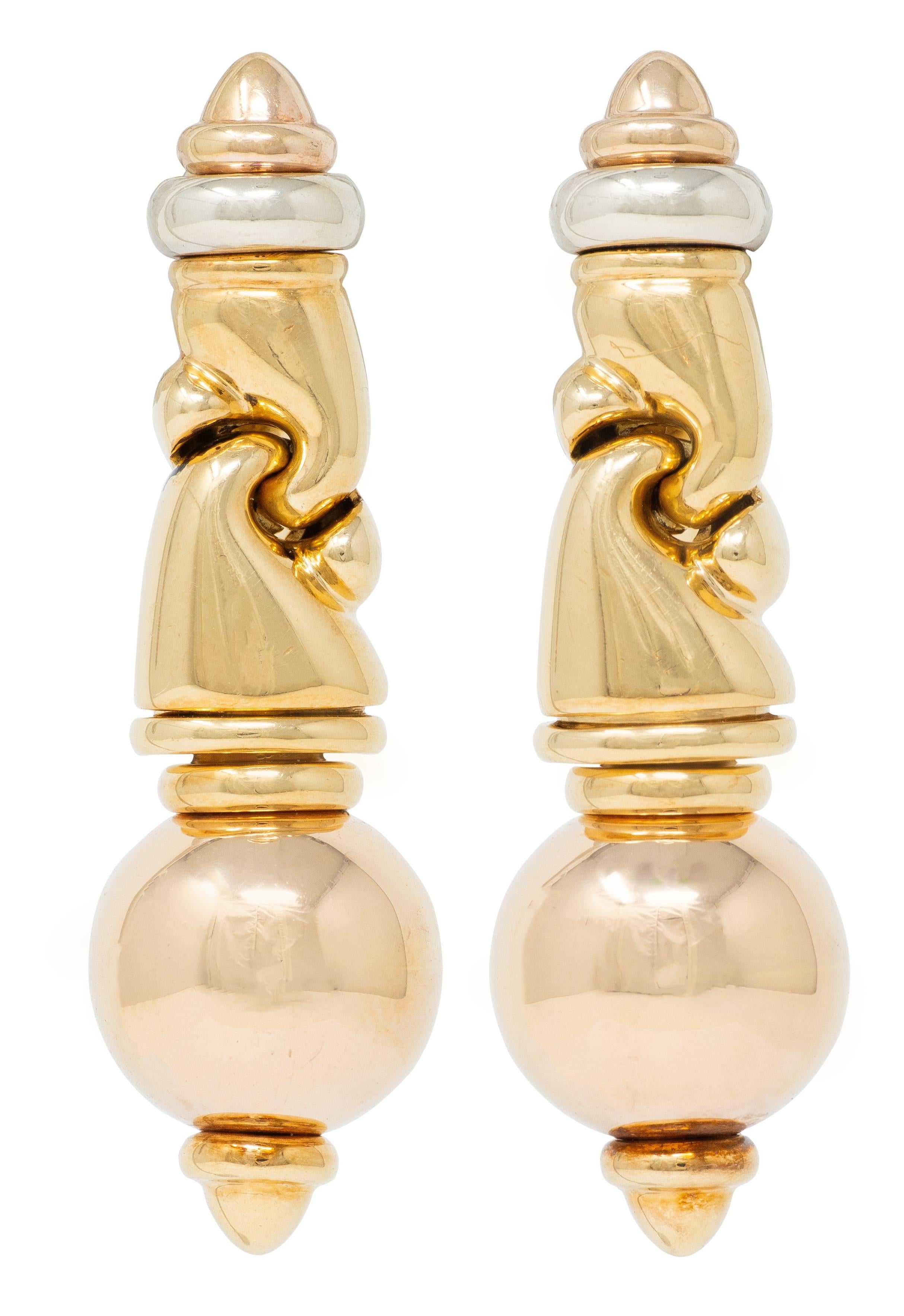 Bulgari 1990's 18 Karat Tri-Gold Vintage Roma Passo Link Drop Earrings