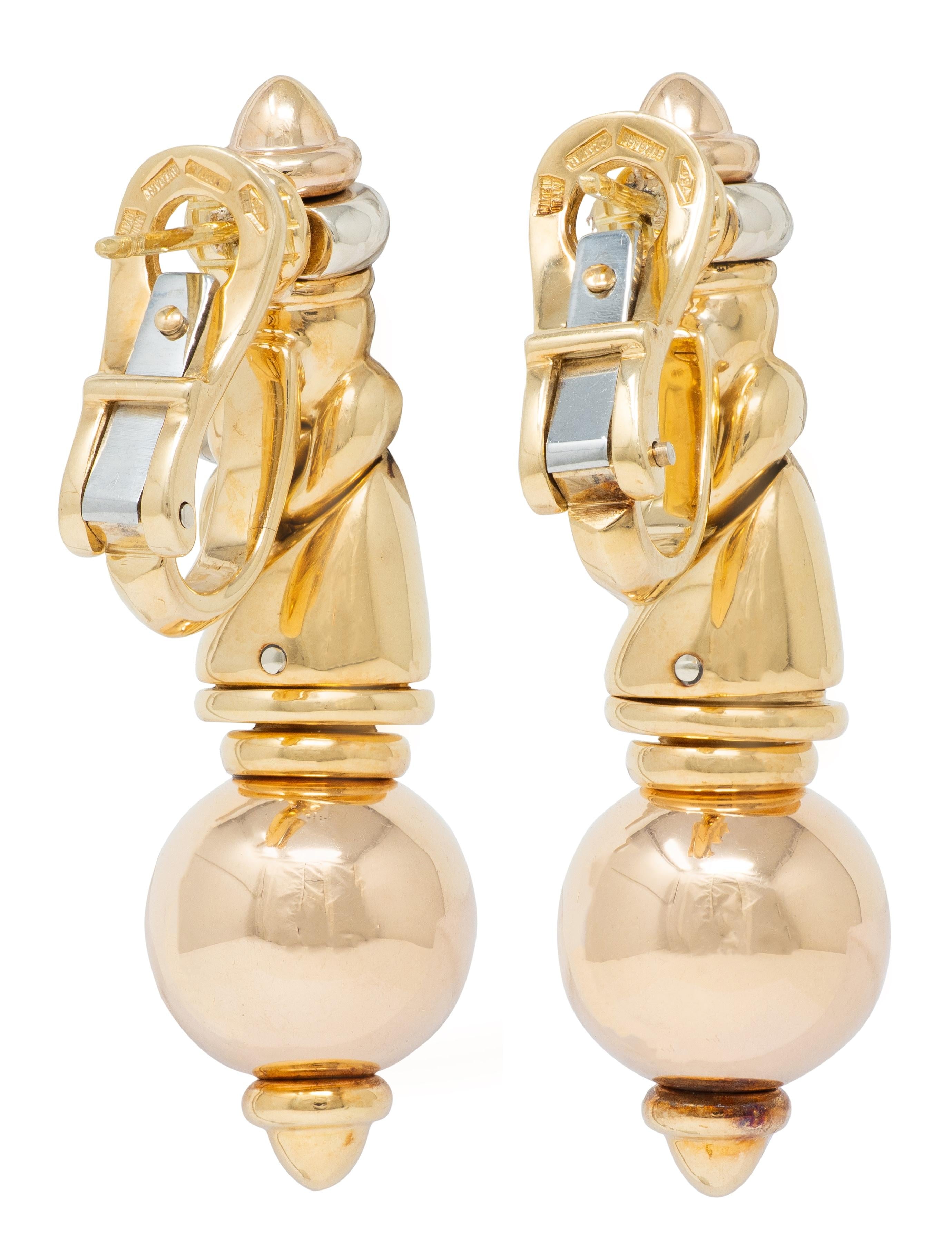 Bulgari 1990's 18 Karat Tri-Gold Vintage Roma Passo Link Drop Earrings