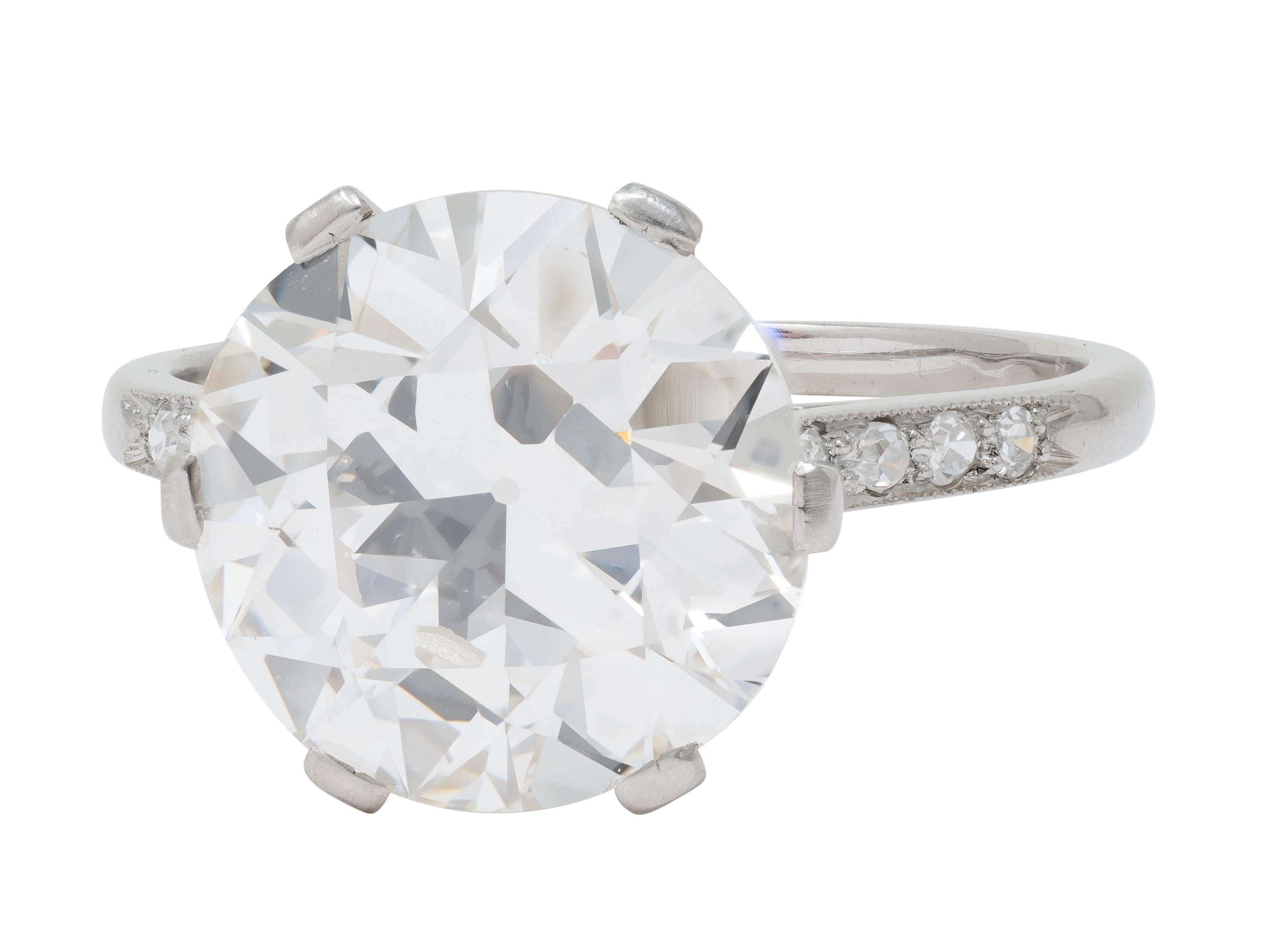 French Art Deco 5.12 CTW Diamond Platinum Foliate Vintage Engagement Ring GIA