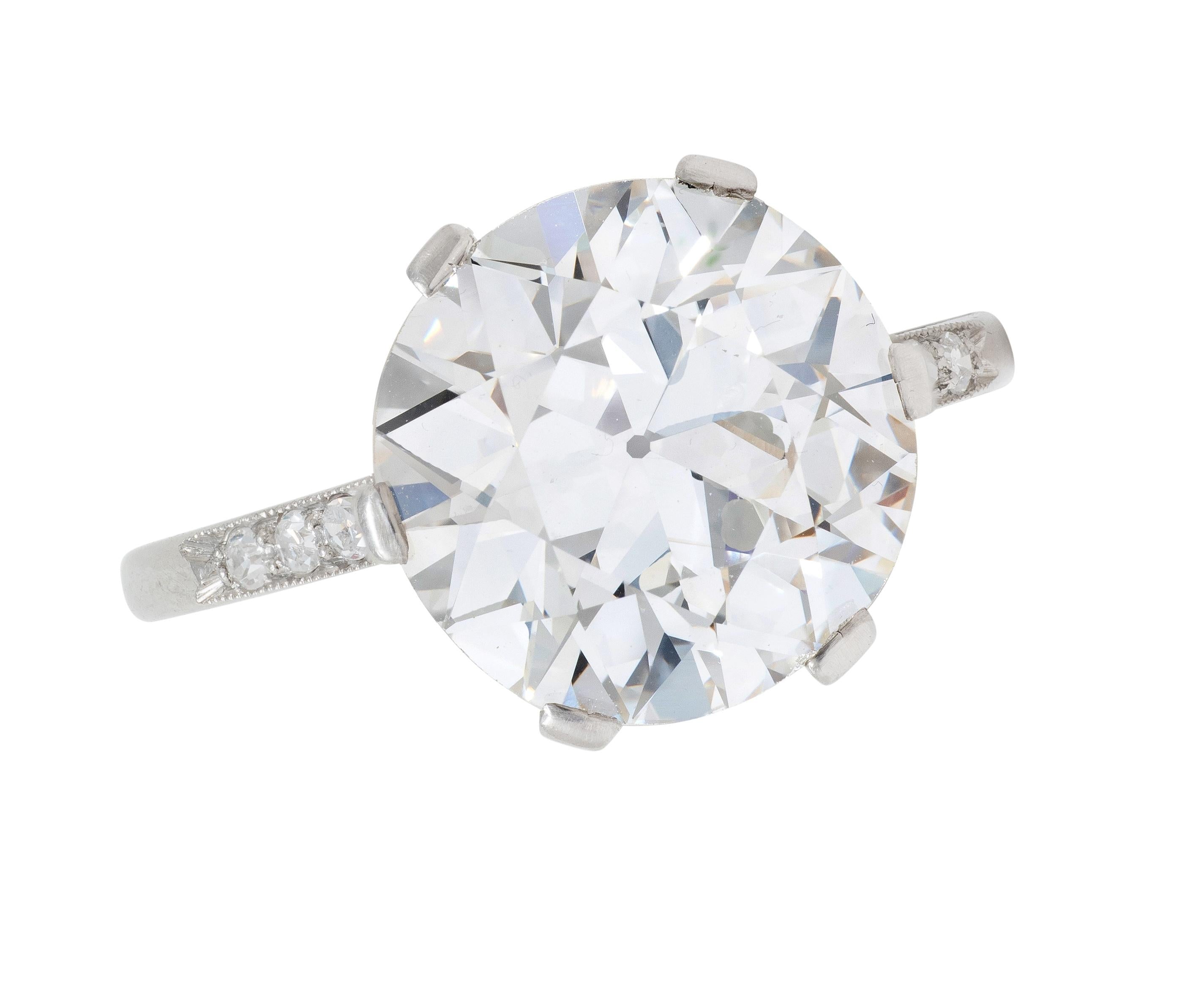 French Art Deco 5.12 CTW Diamond Platinum Foliate Vintage Engagement Ring GIA