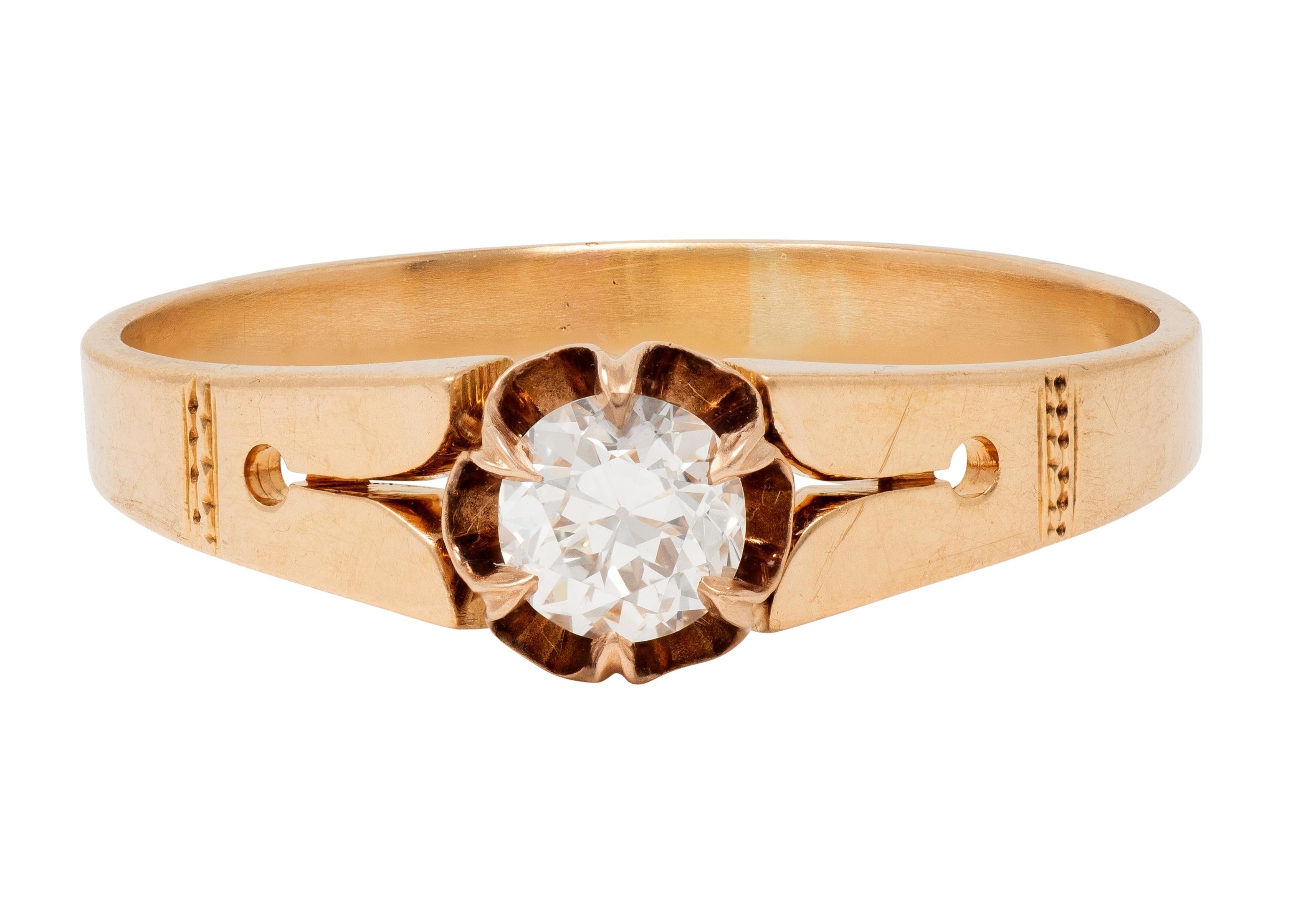 Victorian 0.32 Old Mine Cut Diamond 14K Gold Antique Belcher Engagement Ring