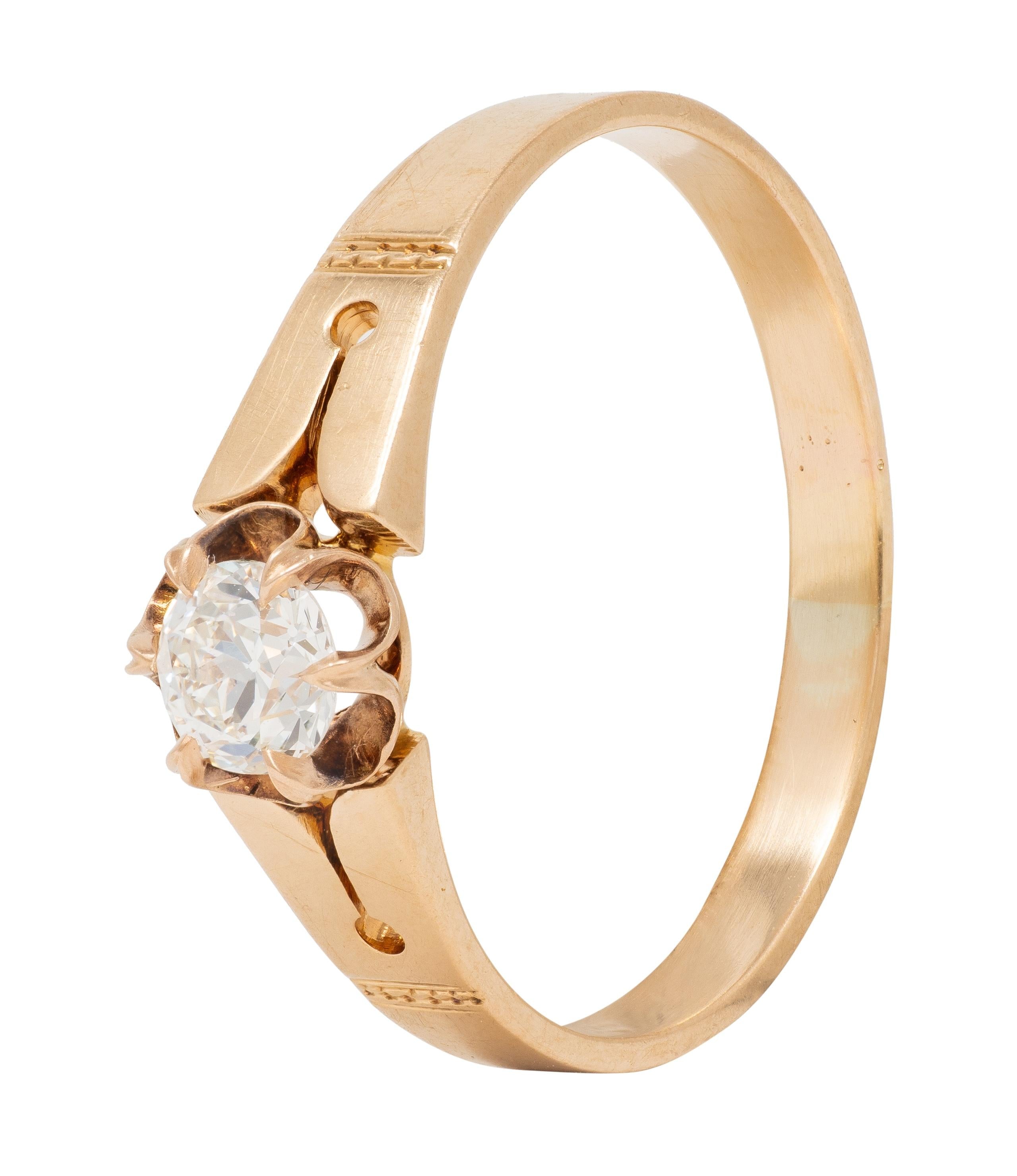 Victorian 0.32 Old Mine Cut Diamond 14K Gold Antique Belcher Engagement Ring