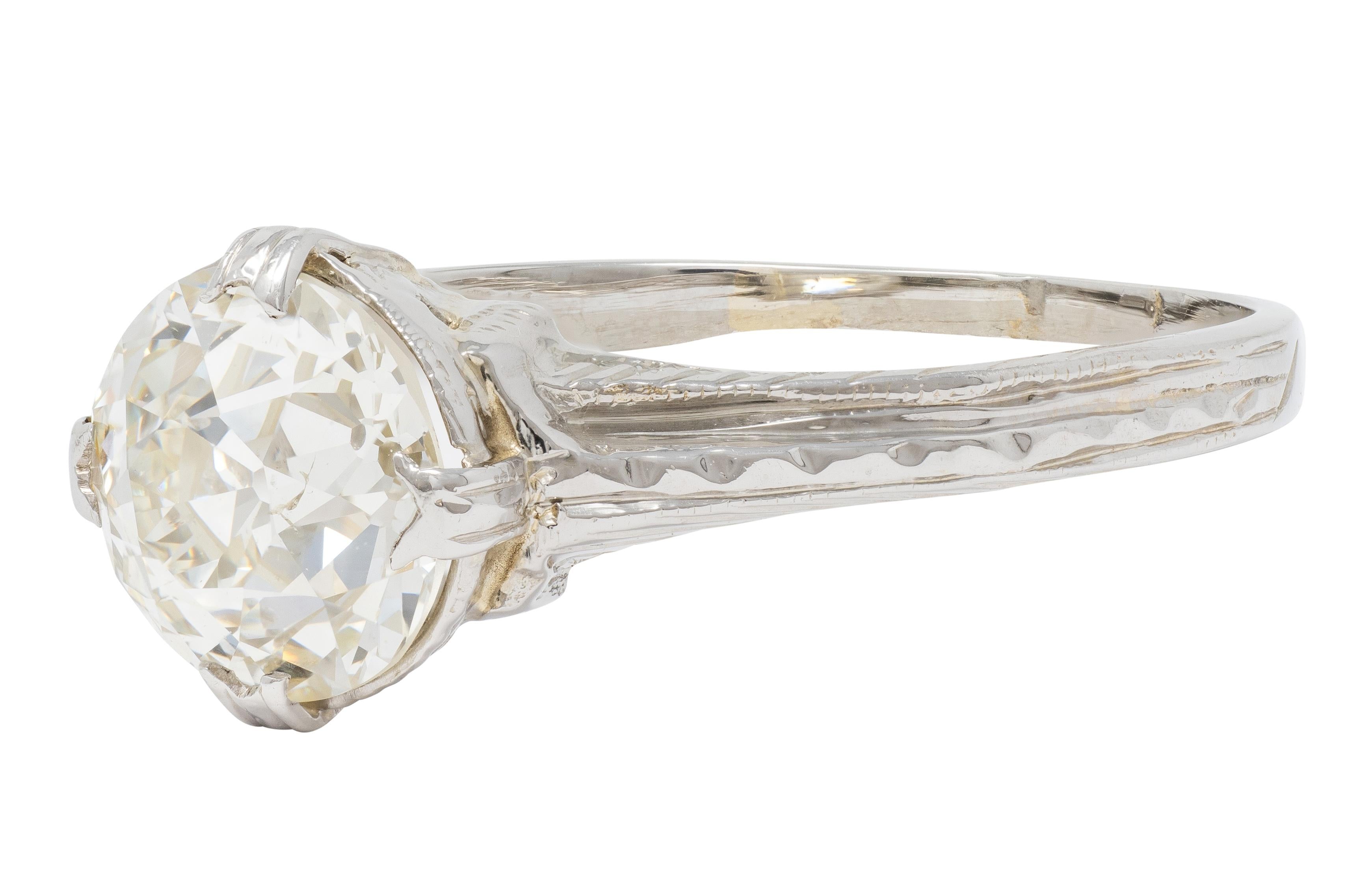 Art Deco European Diamond 18 Karat White Gold Antique Fanning Engagement Ring