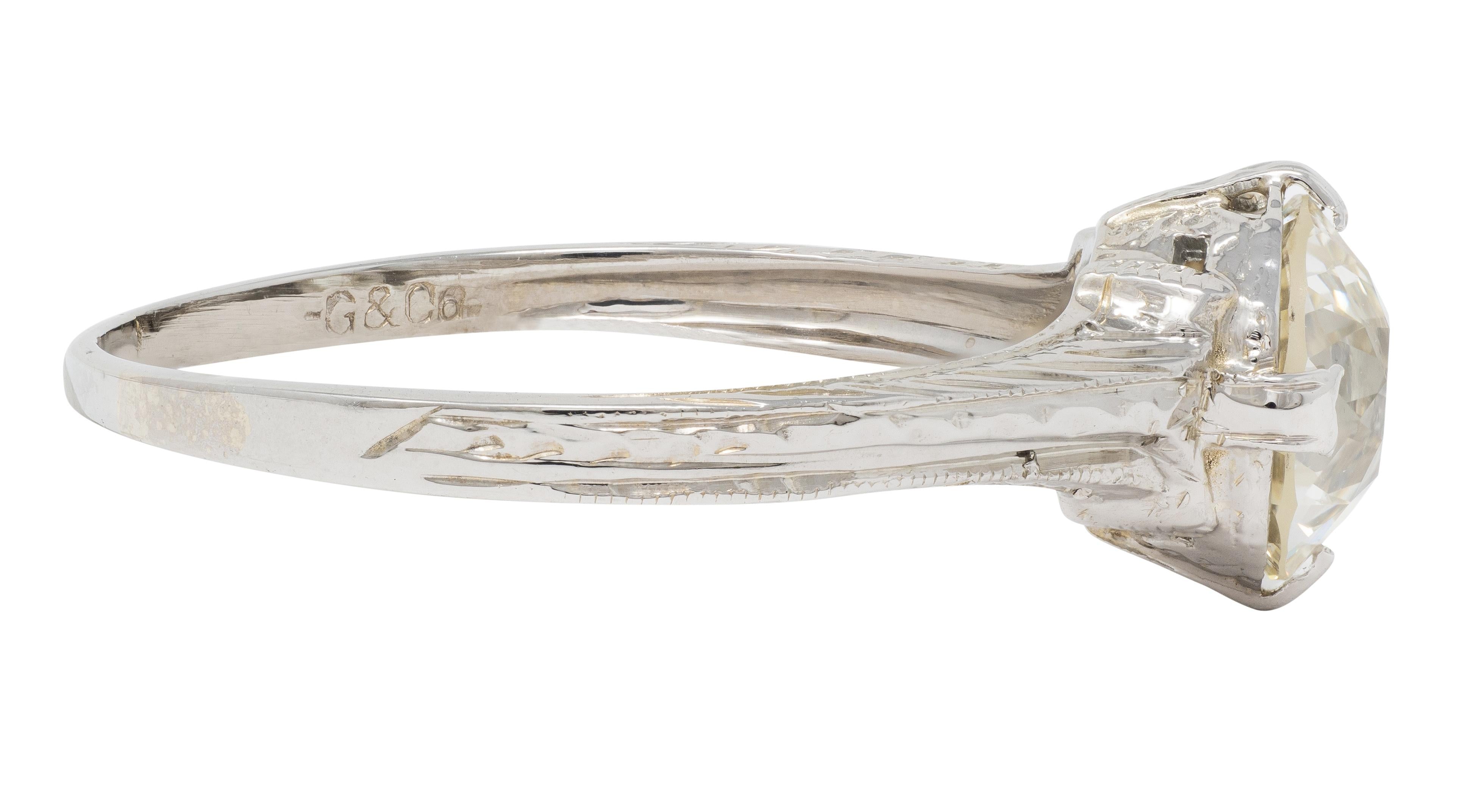 Art Deco European Diamond 18 Karat White Gold Antique Fanning Engagement Ring