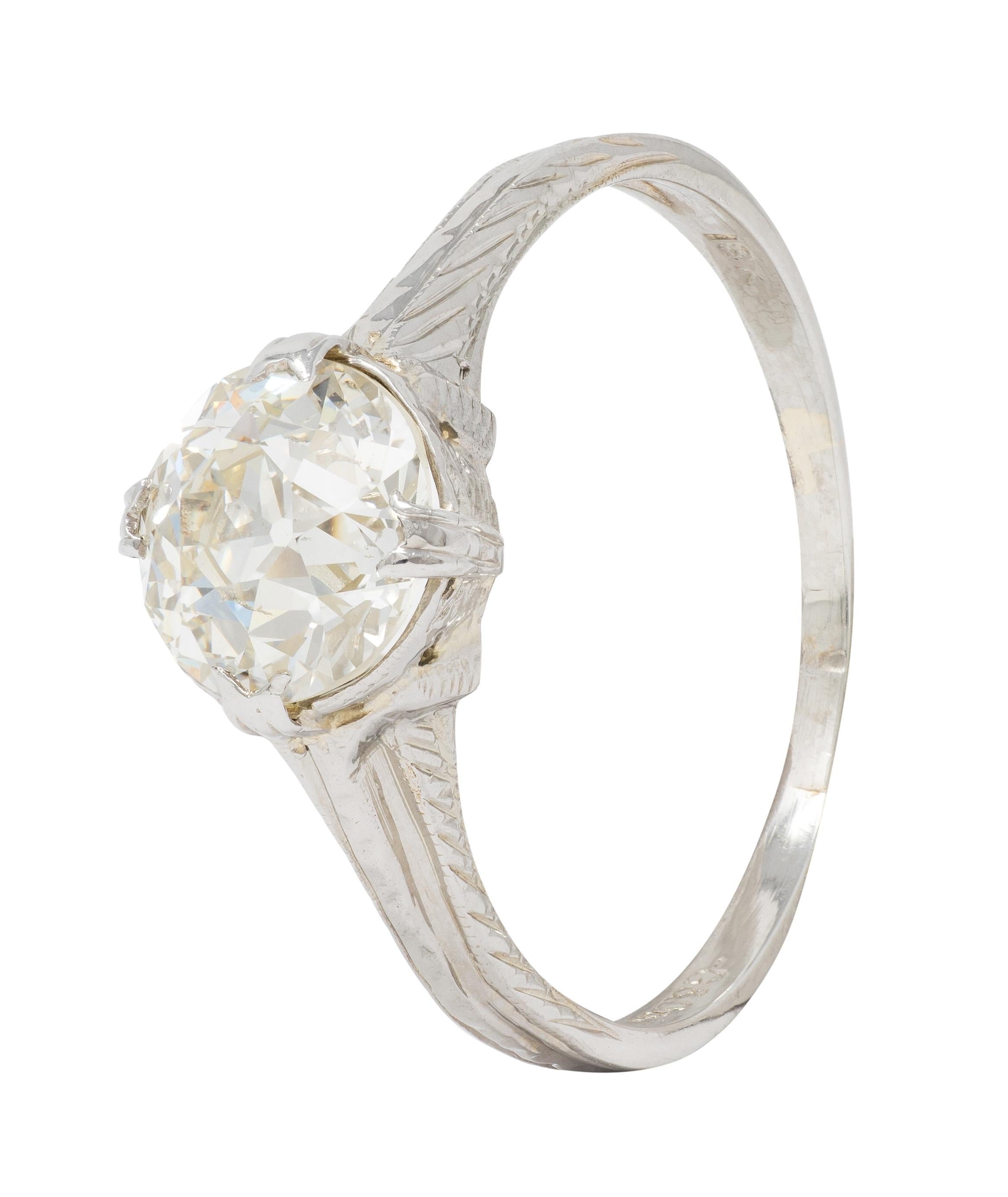 Art Deco European Diamond 18 Karat White Gold Antique Fanning Engagement Ring