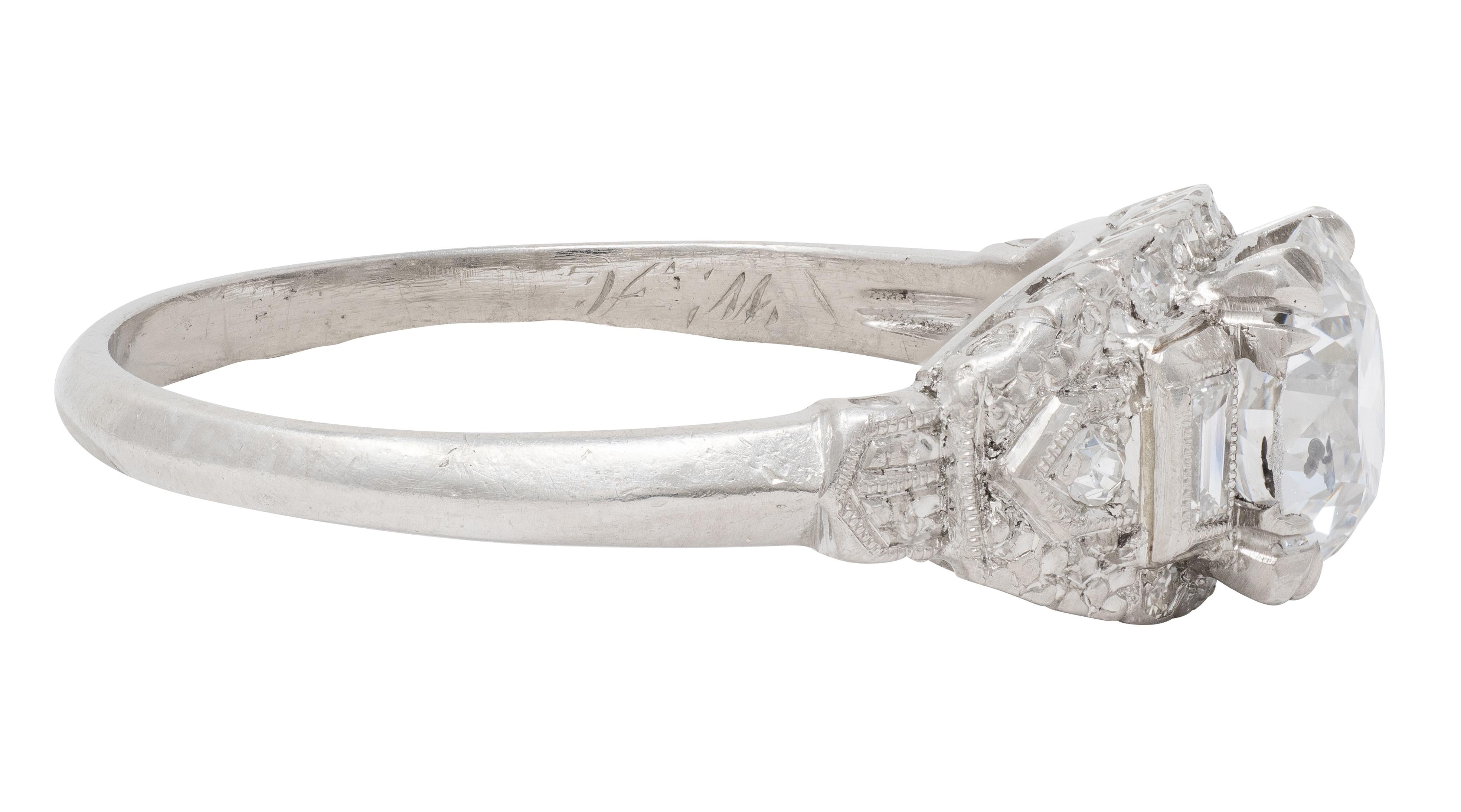 Axel Bros. Art Deco Old European Cut Diamond Platinum Stepped Engagement Ring