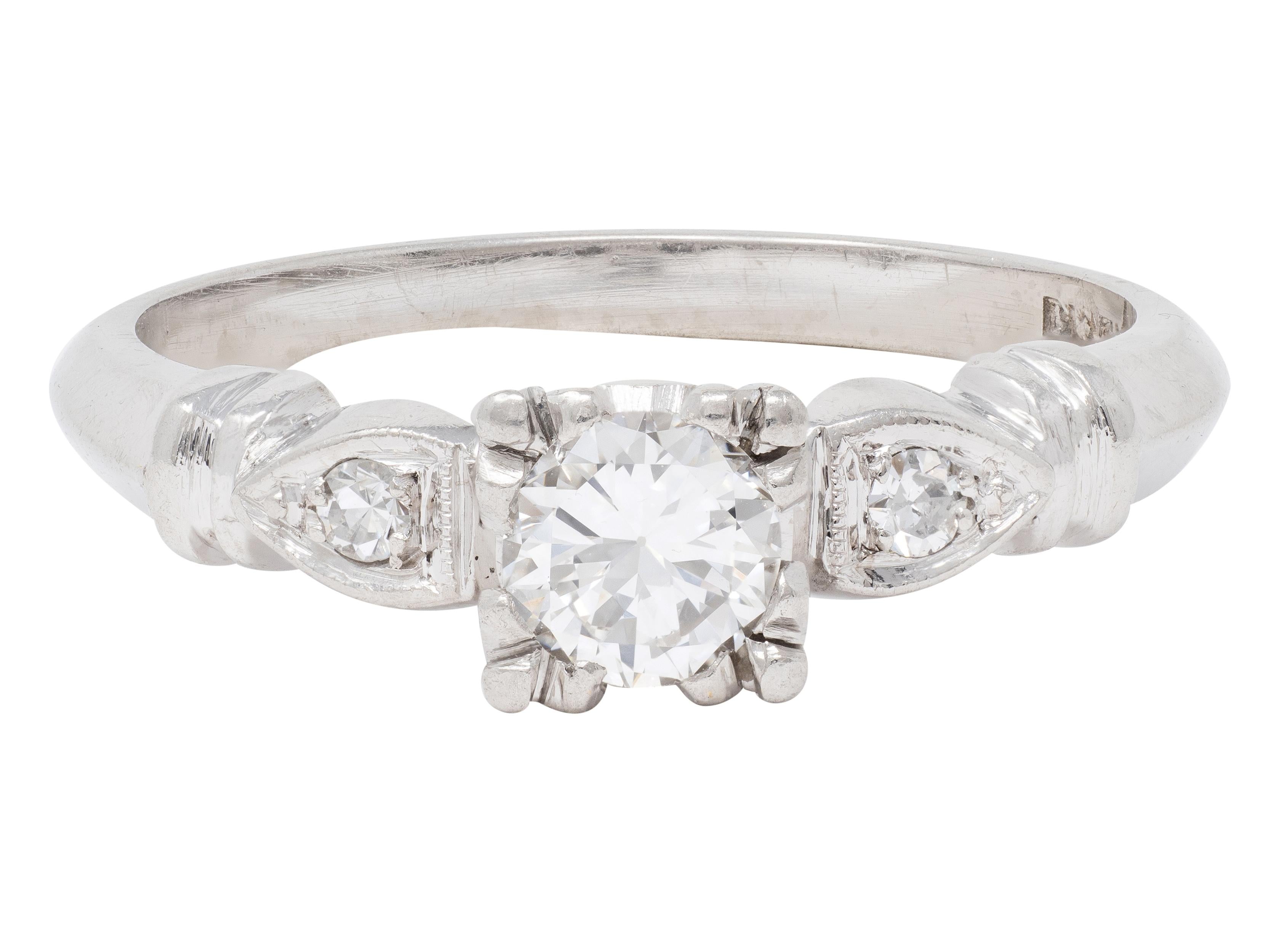 Retro 0.38 CTW Transitional Diamond Platinum Vintage Knife Edge Engagement Ring