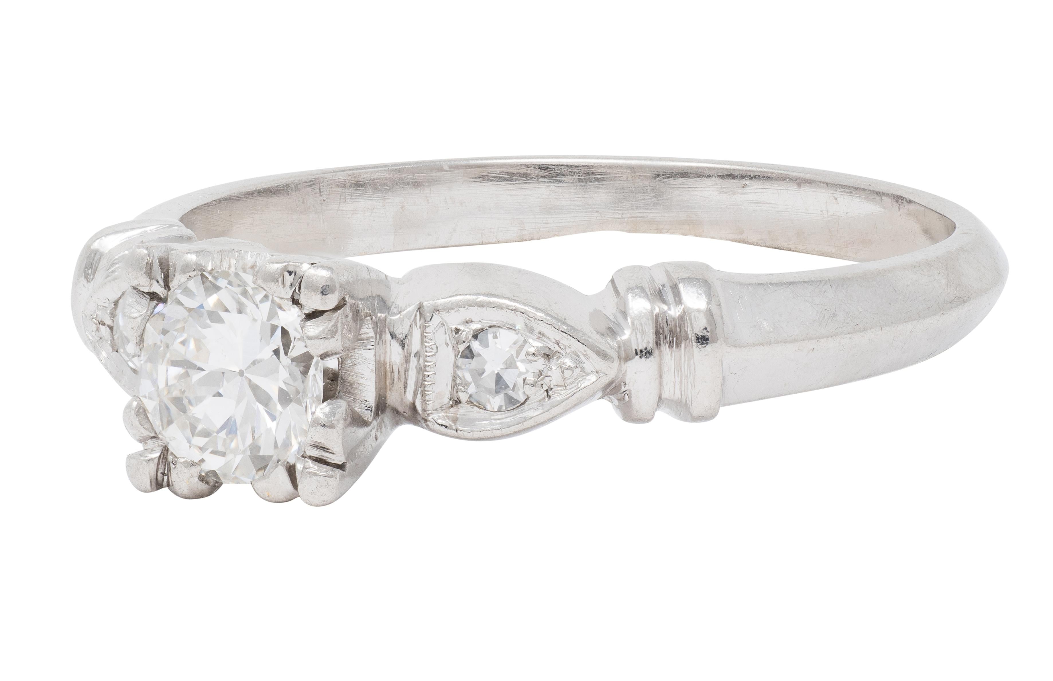 Retro 0.38 CTW Transitional Diamond Platinum Vintage Knife Edge Engagement Ring