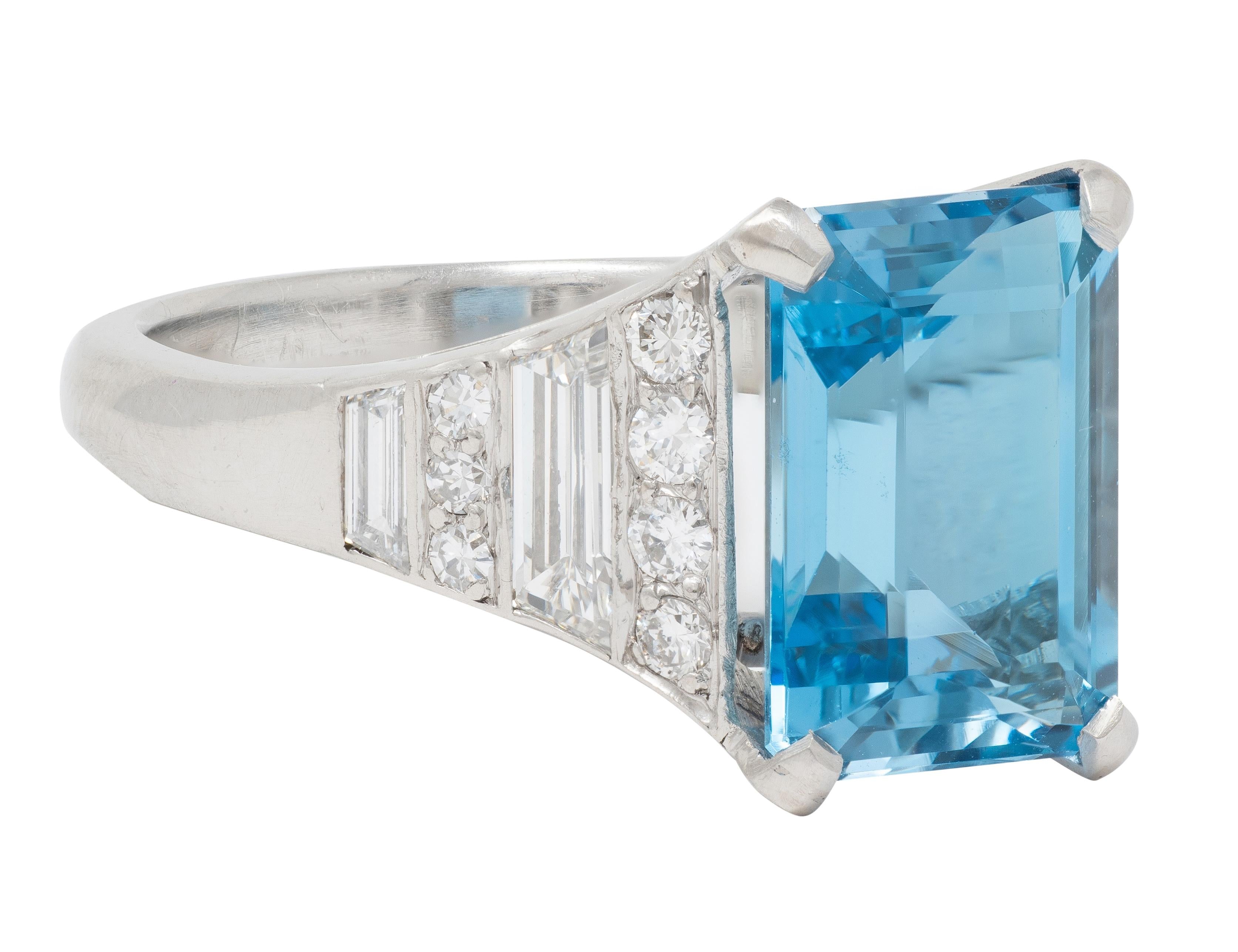 Mid-Century 4.60 CTW Aquamarine Diamond Platinum Vintage Cocktail Ring