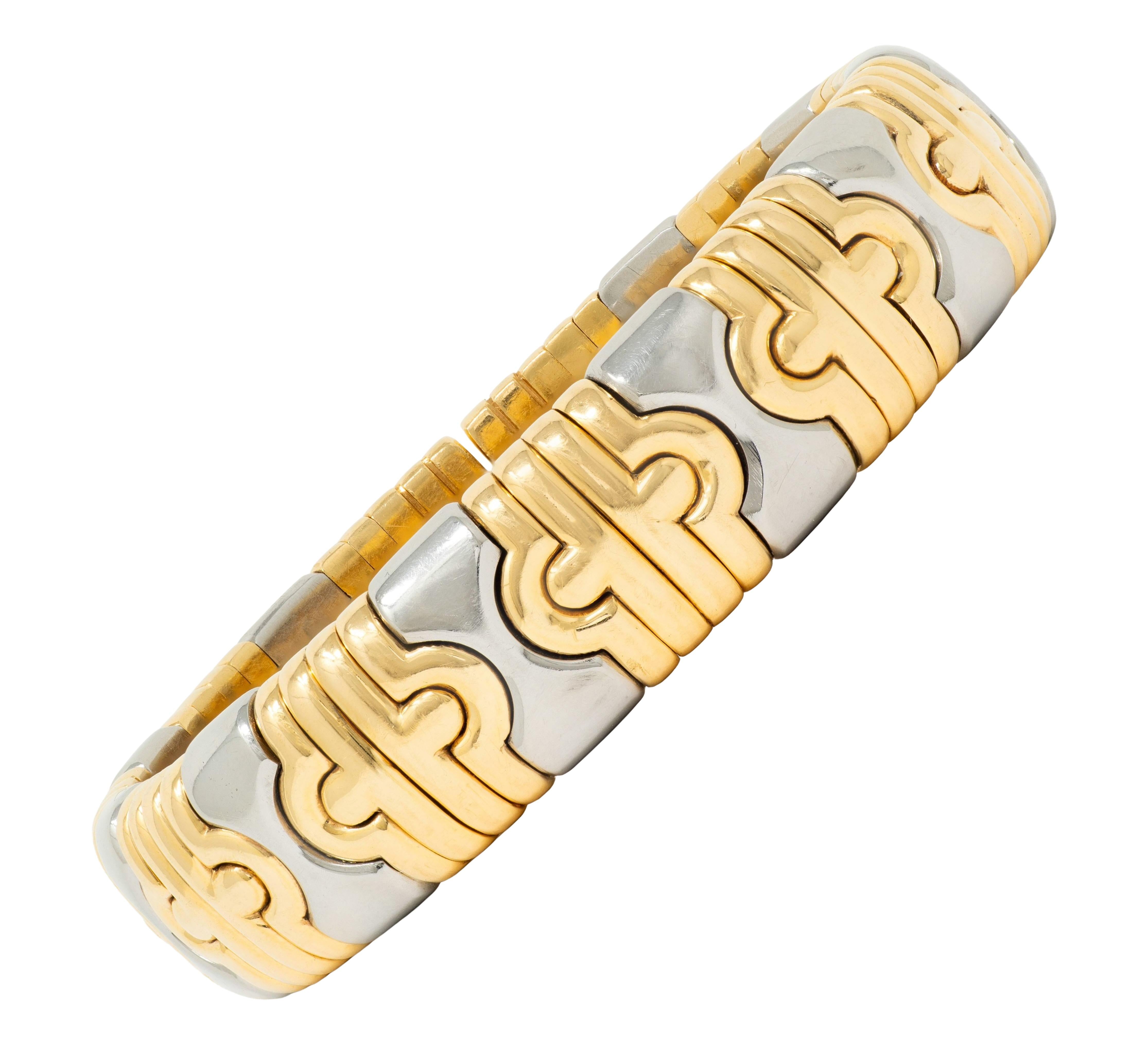 Bulgari 1980's 18 Karat Yellow Gold Steel Parentesi Cuff Bracelet