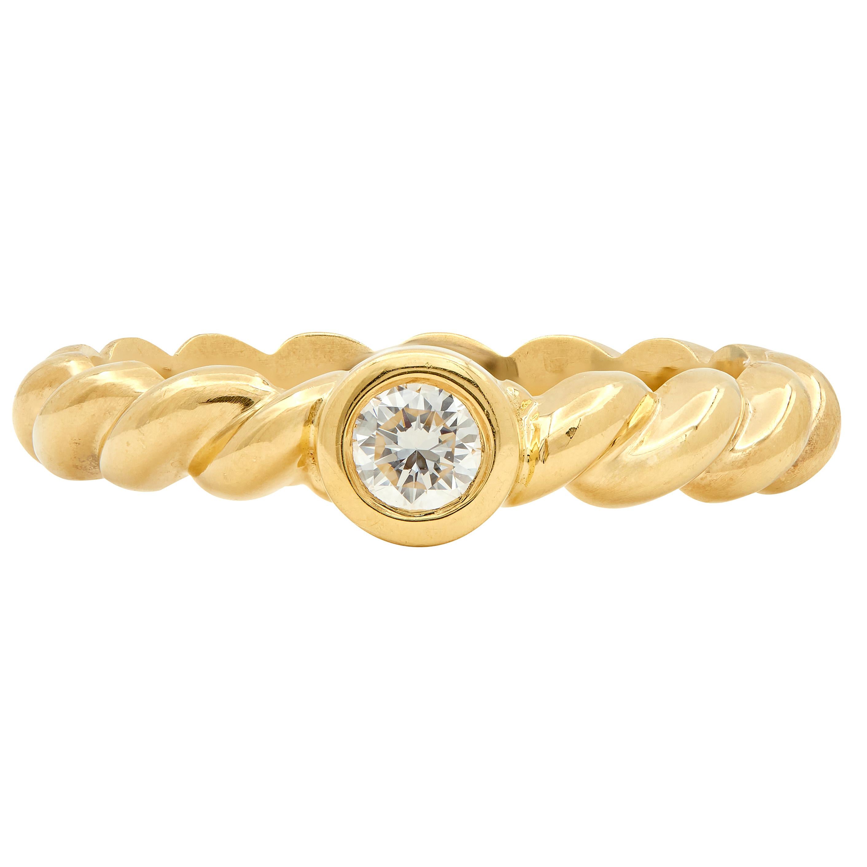 Tiffany & Co. 1990's Diamond 18 Karat Yellow Gold Vintage Twisted Rope Band Ring
