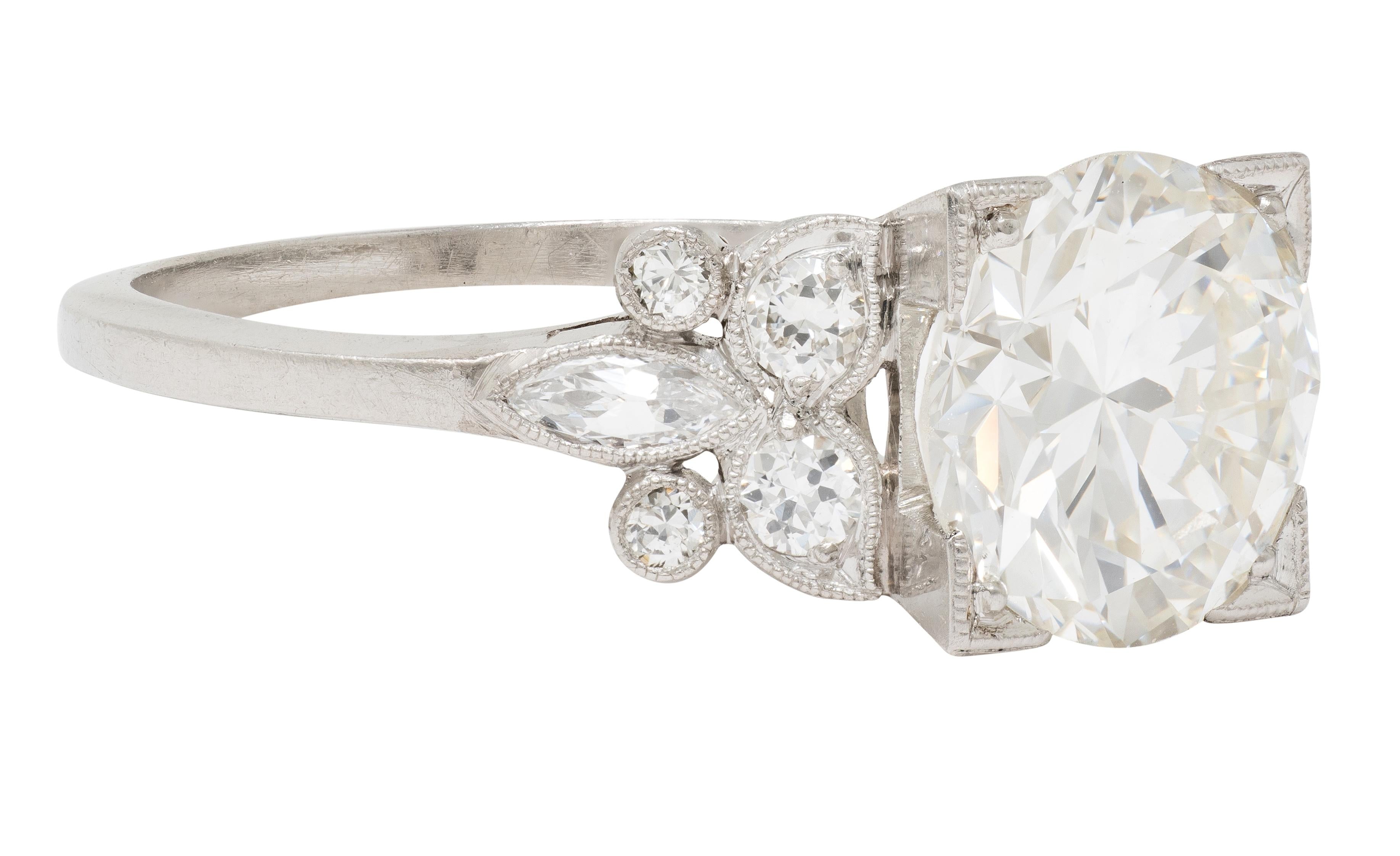 Art Deco 2.91 CTW Diamond Platinum Vintage Foliate Engagement Ring GIA