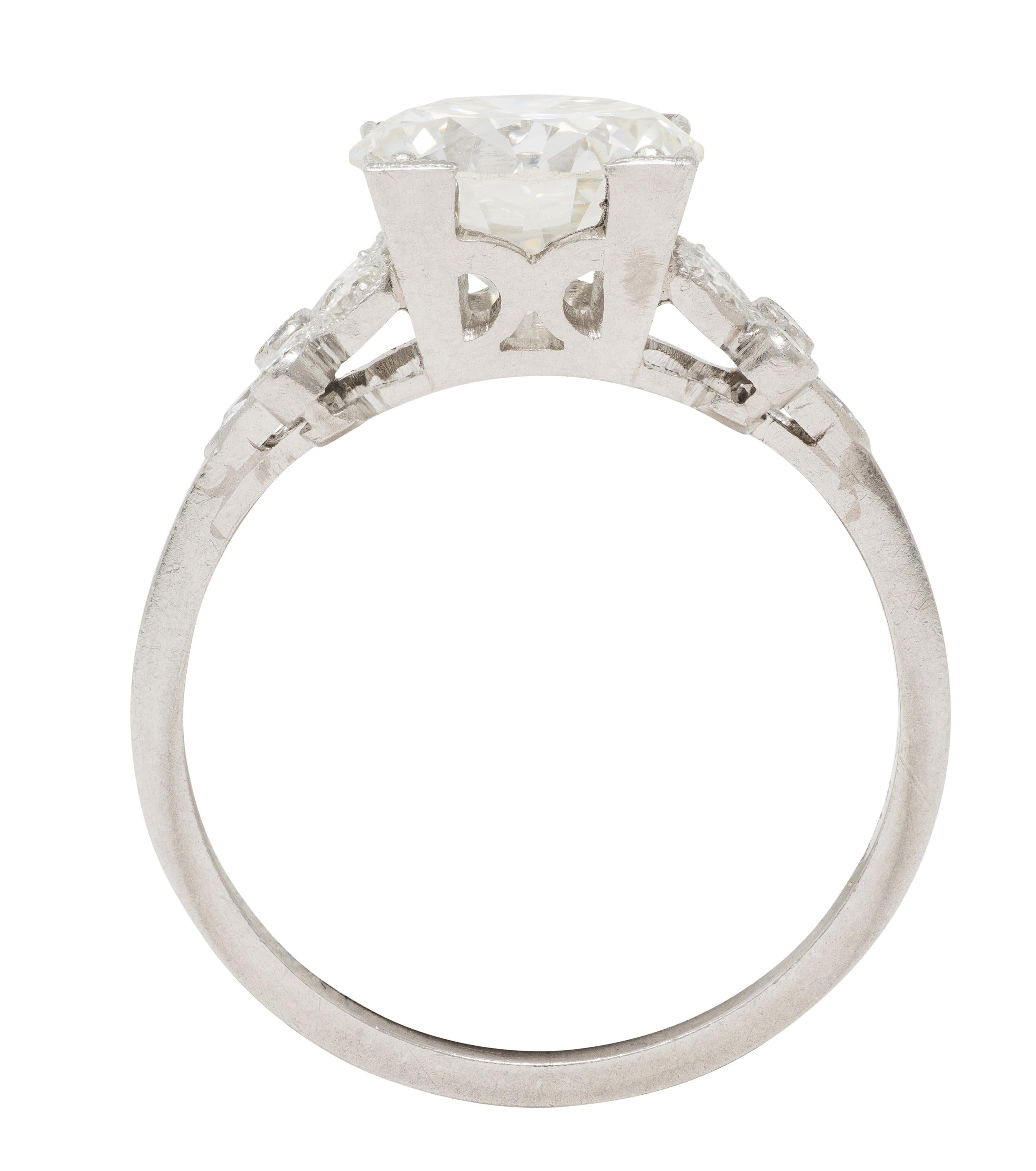 Art Deco 2.91 CTW Diamond Platinum Vintage Foliate Engagement Ring GIA