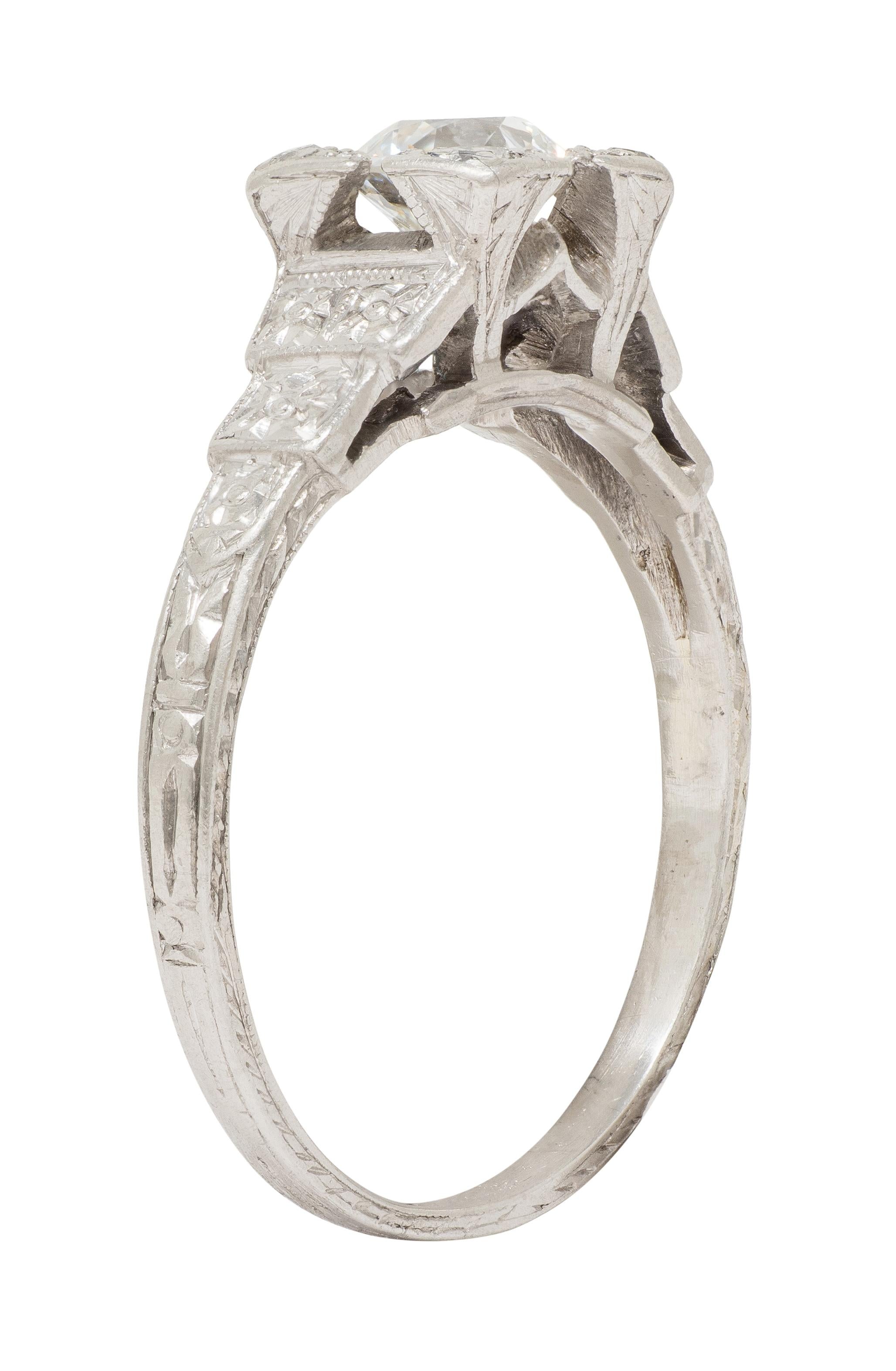 Art Deco Old European Diamond Platinum Vintage Orange Blossom Engagement Ring