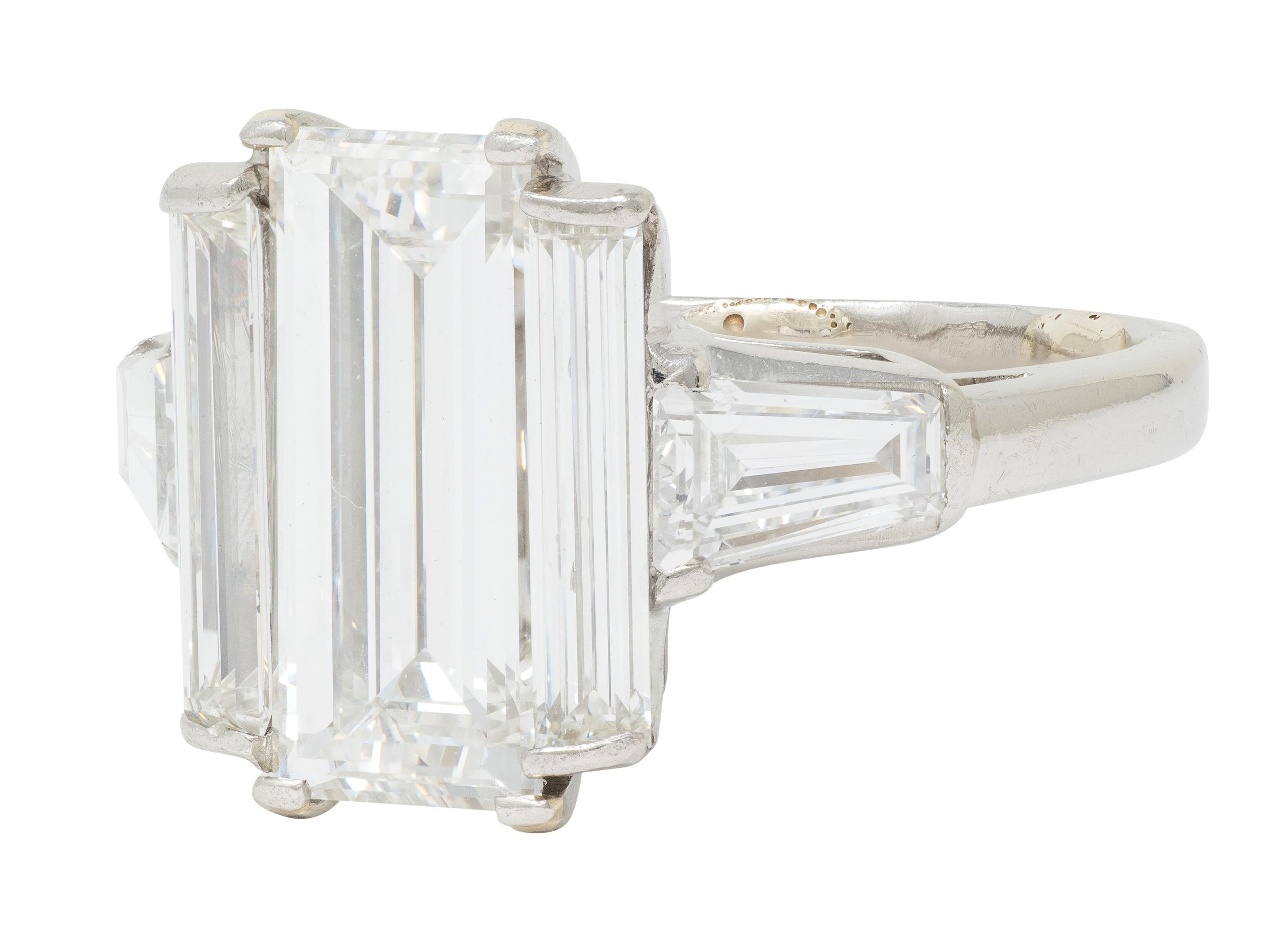 Mid-Century 4.03 CTW Diamond Platinum Vintage Three Stone Engagement Ring GIA