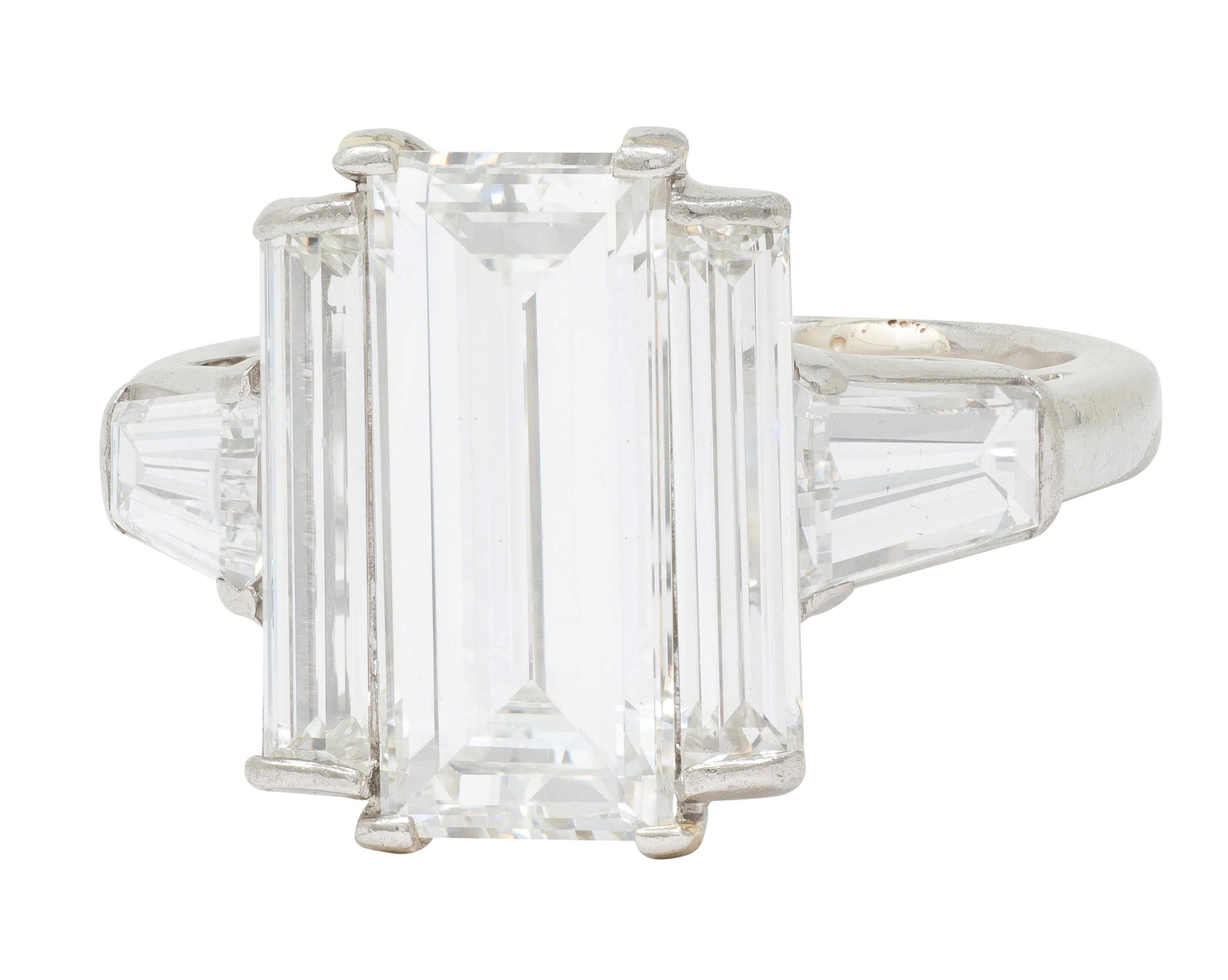 Mid-Century 4.03 CTW Diamond Platinum Vintage Three Stone Engagement Ring GIA