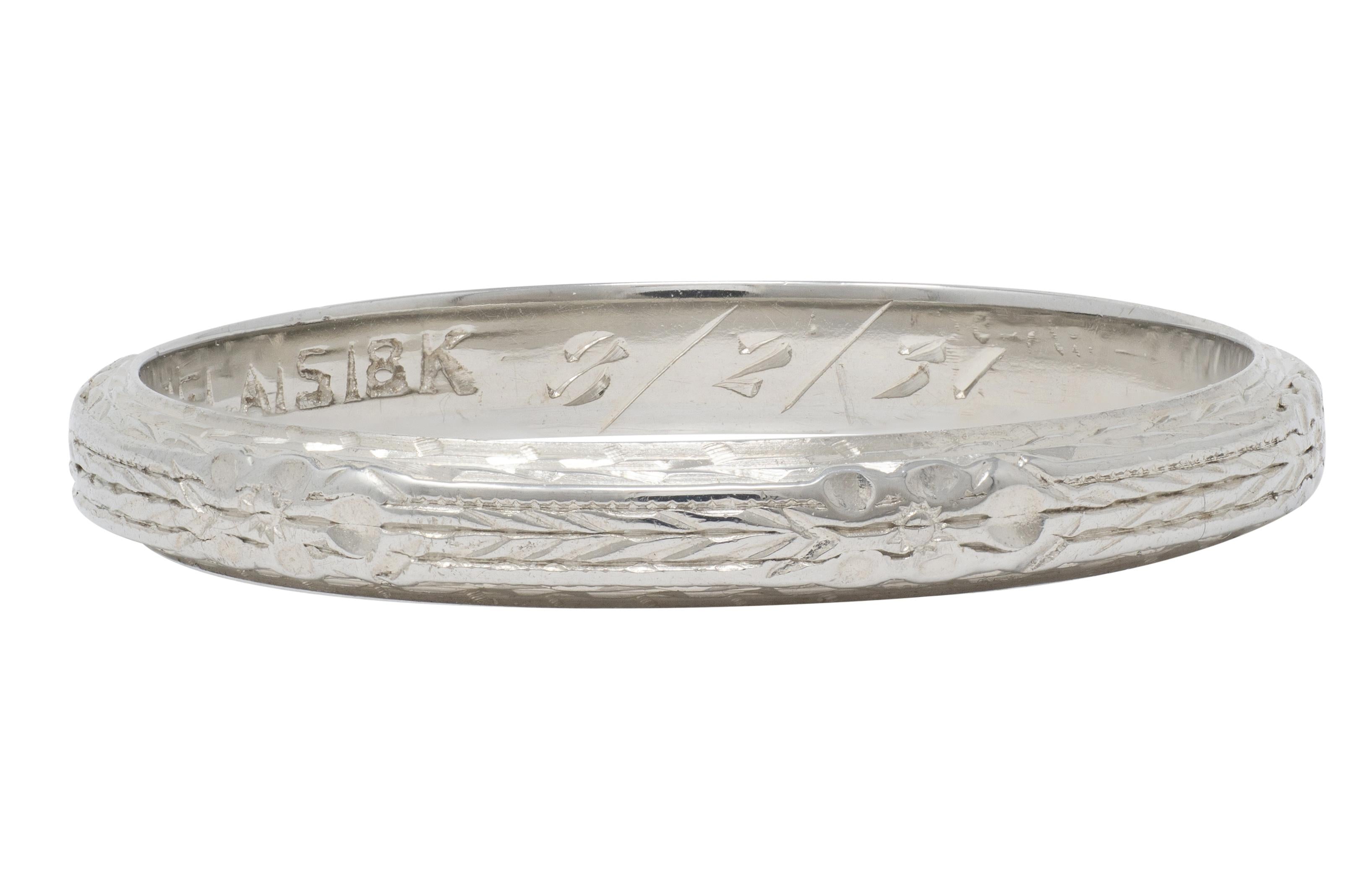 Belais Art Deco 1931 18 Karat White Gold Orange Blossom Band Ring