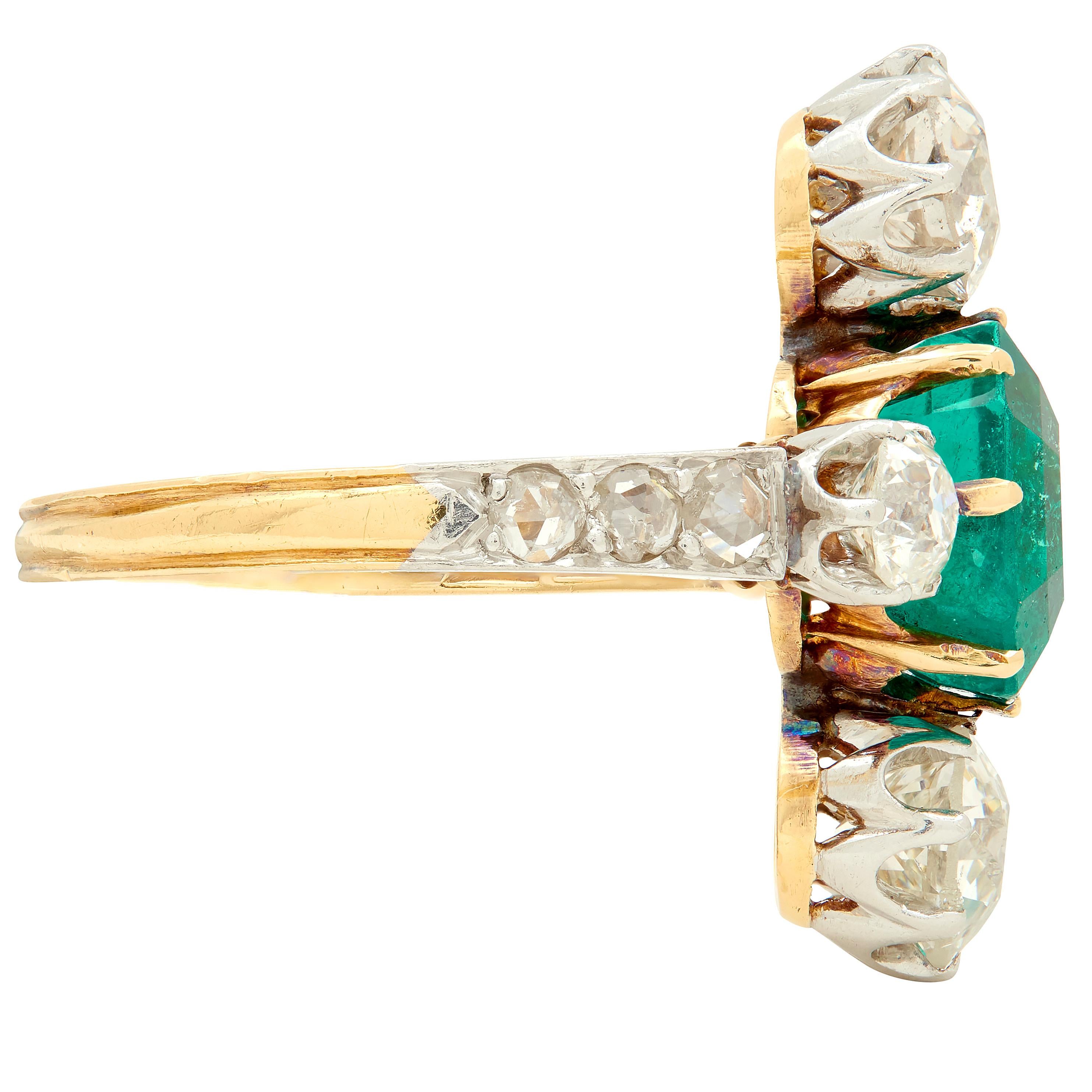 Edwardian 4.25 CTW Colombian Emerald Diamond Platinum 18K Gold Antique Ring AGL