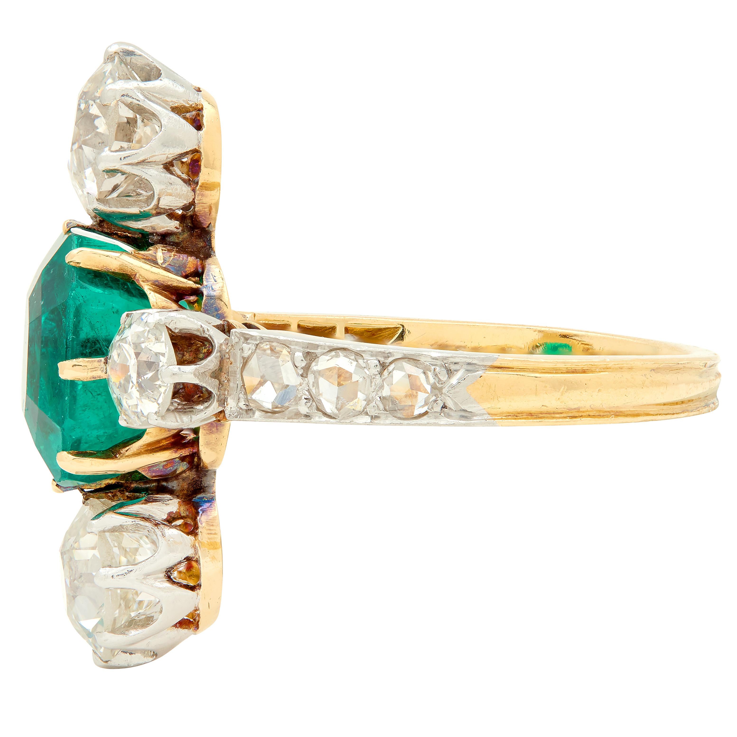 Edwardian 4.25 CTW Colombian Emerald Diamond Platinum 18K Gold Antique Ring AGL