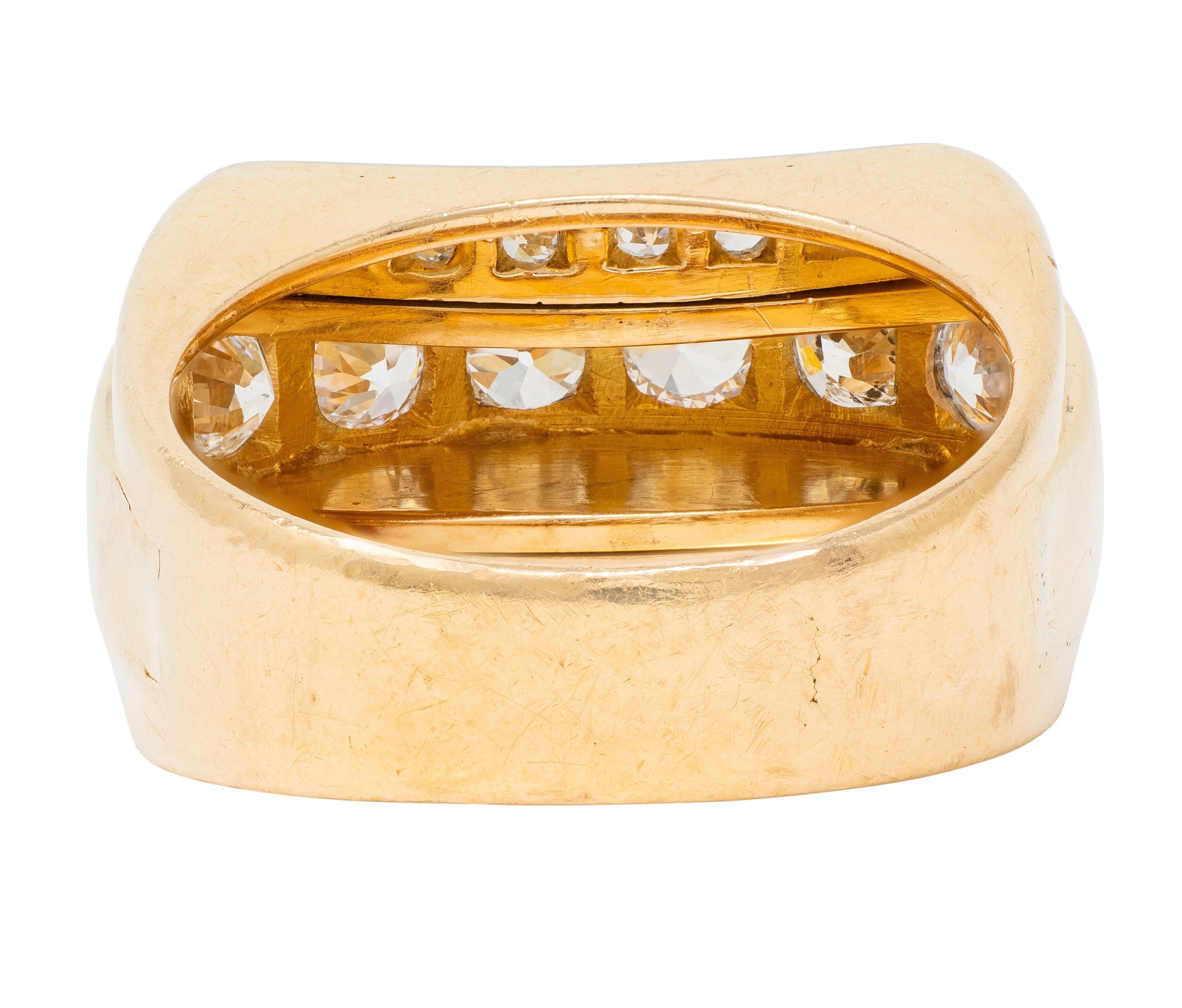 Art Deco 1.20 CTW Diamond Platinum 18K Yellow Gold Vintage Streamline Band Ring