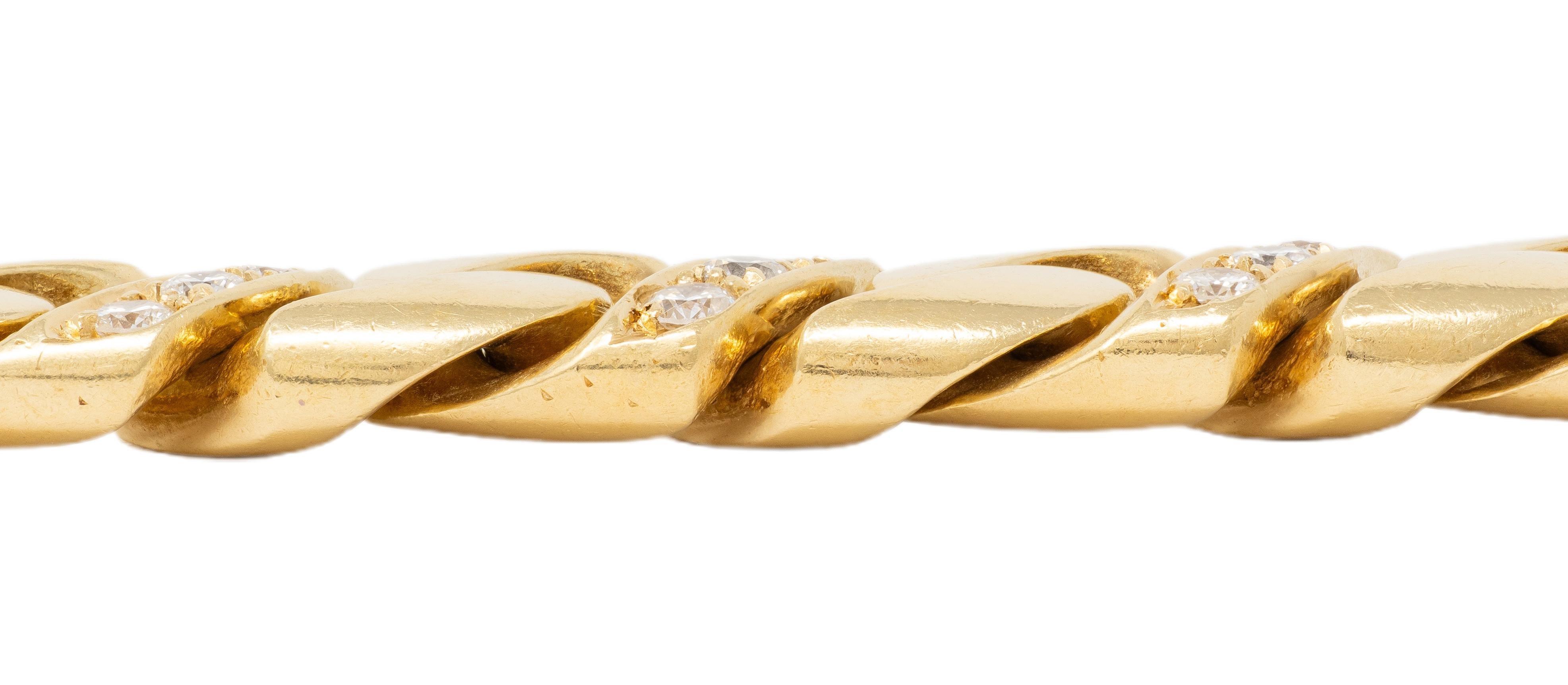 Bulgari 1970's Diamond 18 Karat Yellow Gold Vintage Fancy Curb Link Bracelet