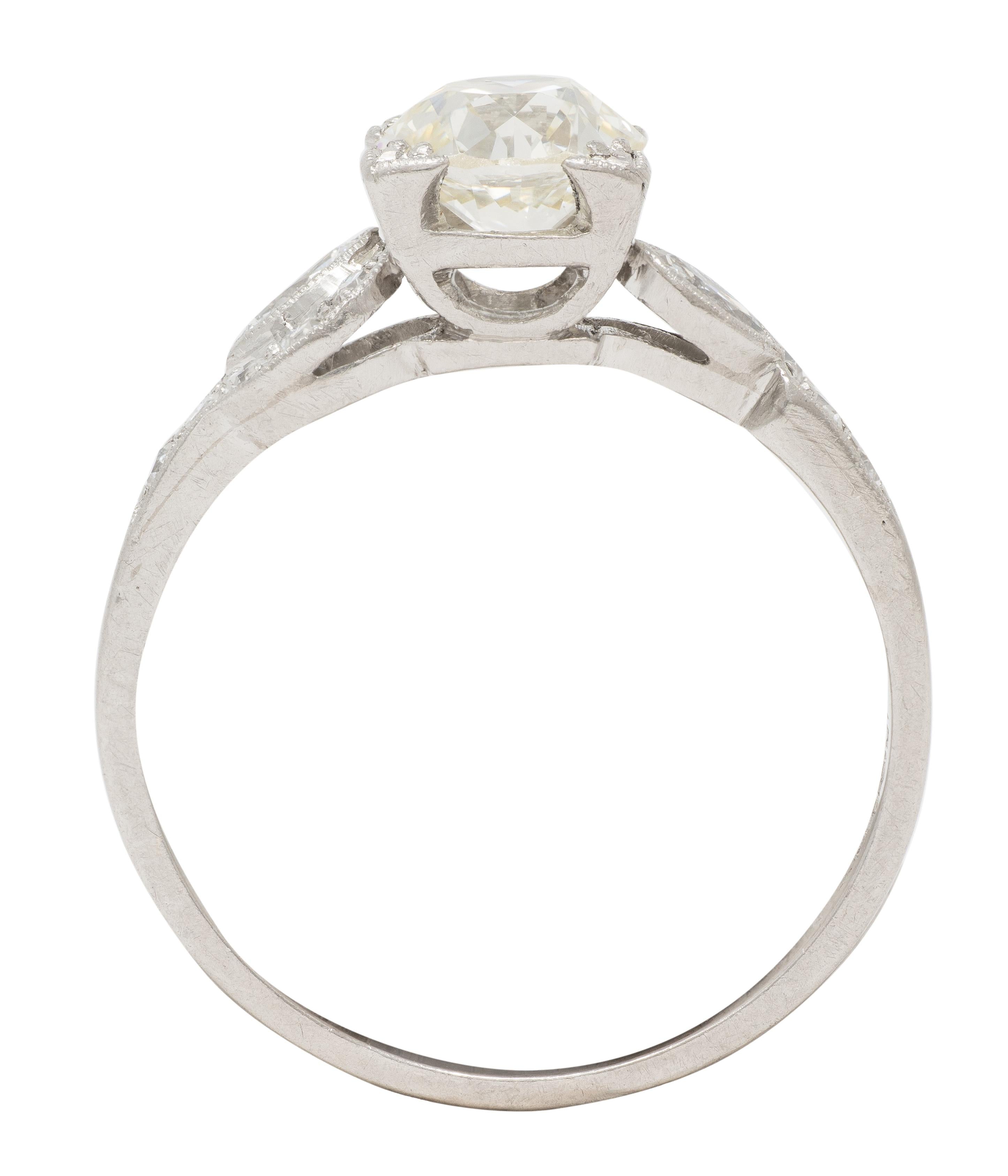 Art Deco Old European Cut Diamond Platinum Vintage Geometric Engagement Ring