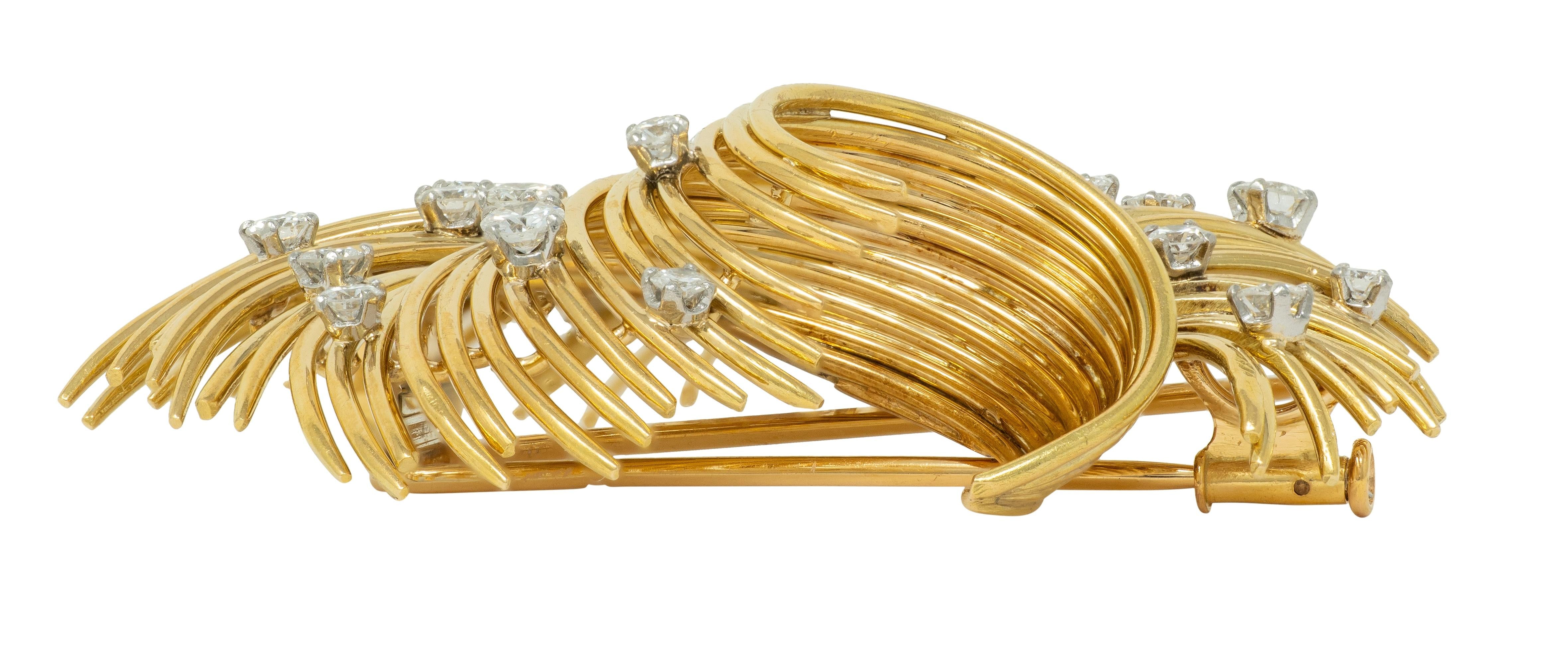 Bvlgari French 1950's Diamond Platinum 18K Gold Vintage Spray Brooch