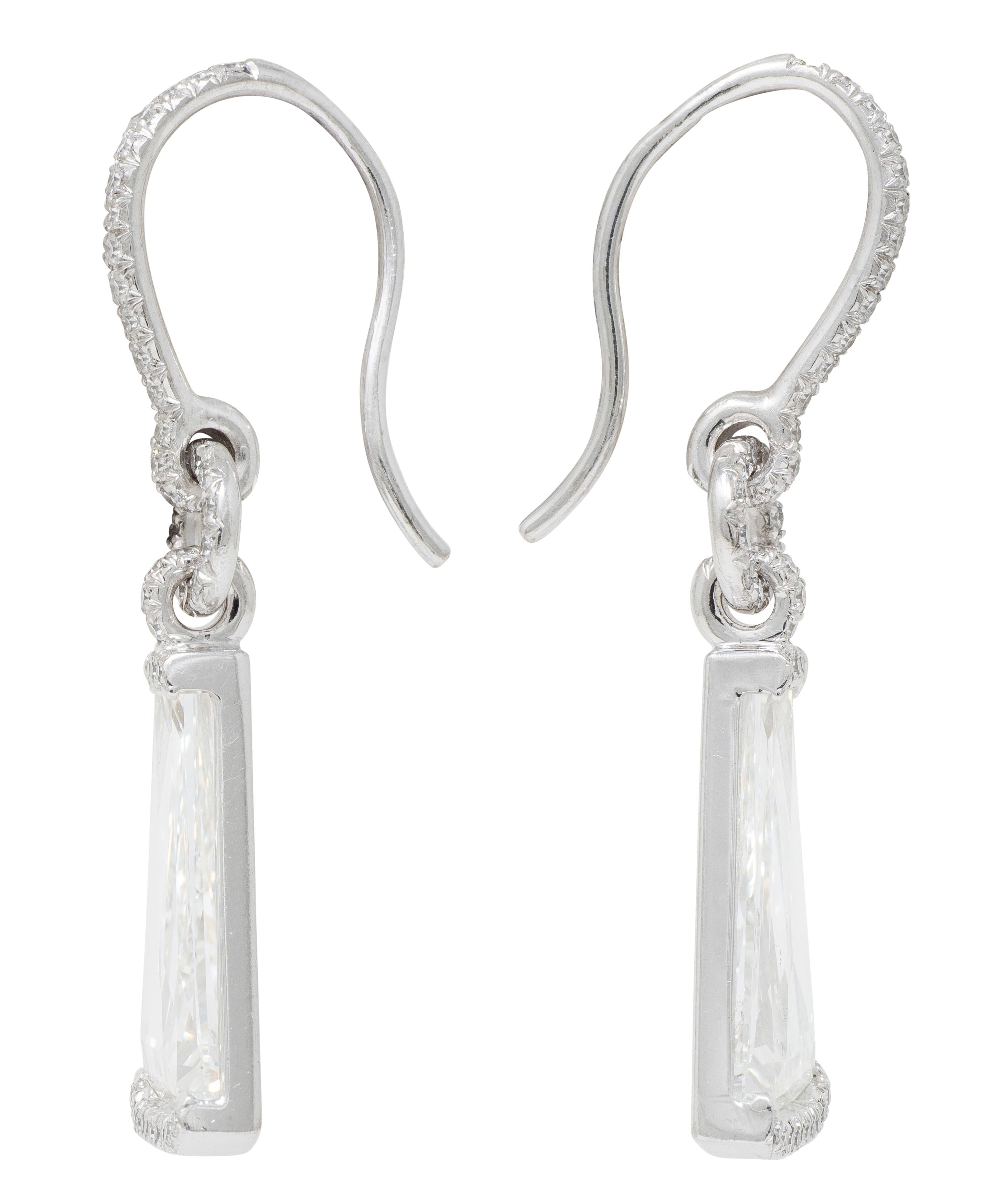 Contemporary 4.62 CTW Trapezoid Diamond 18 Karat White Gold Drop Earrings