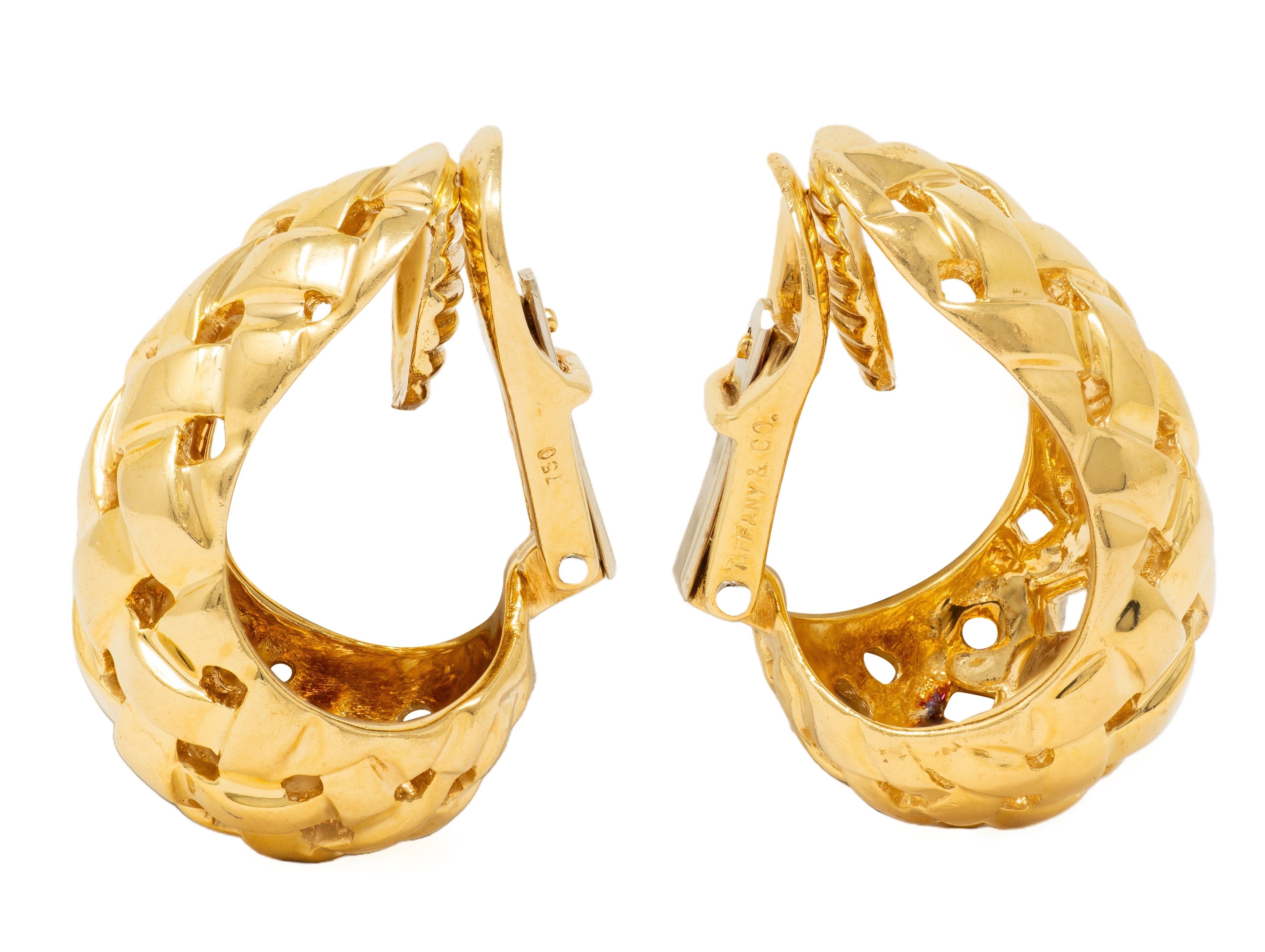 Tiffany & Co. 1989 18 Karat Yellow Gold Woven Vannerie Ear-Clip Earrings