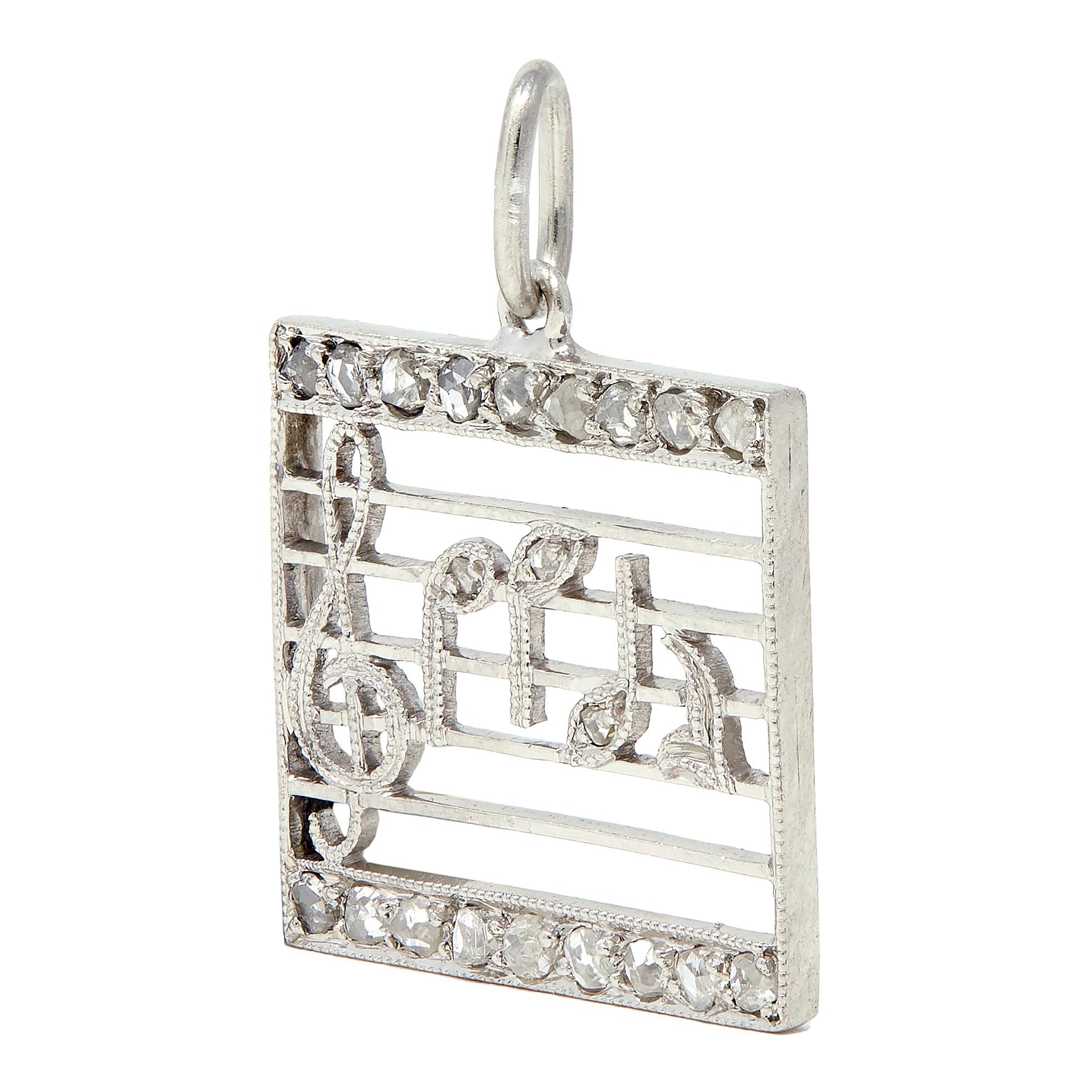 Art Deco Diamond Platinum Vintage Music Sheet Charm
