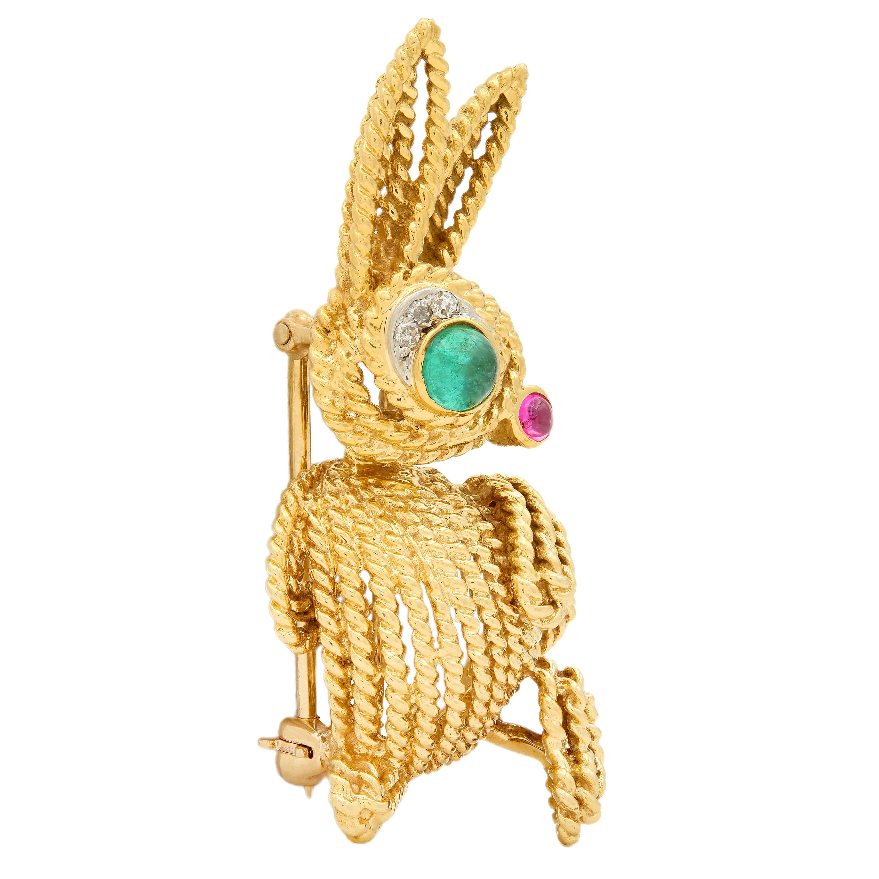 Van Cleef & Arpels Multi-Gem 18K Platinum Vintage Charming Animals Bunny Brooch