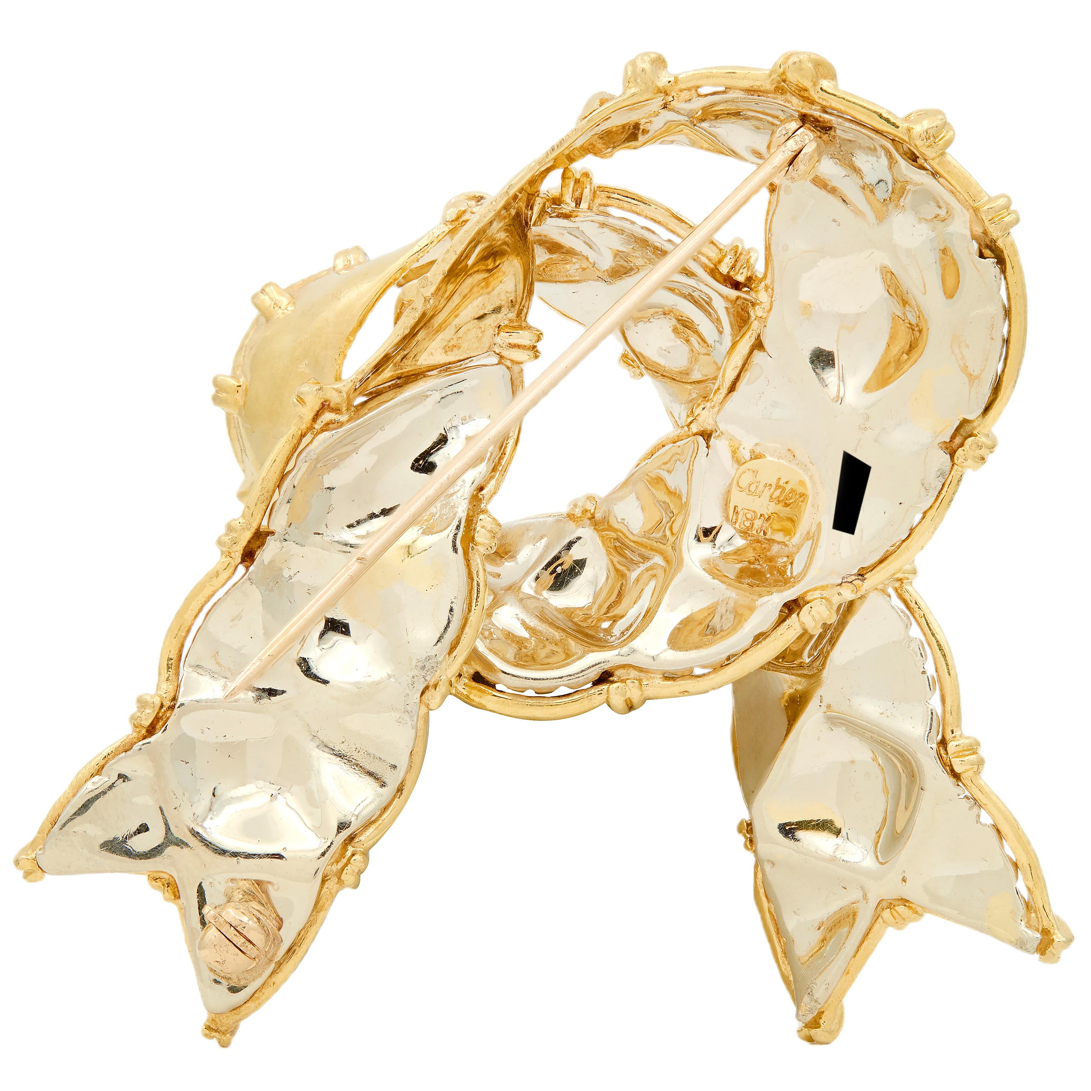Cartier 1950's 18 Karat Two-Tone Yellow White Gold Vintage Ribbon Brooch