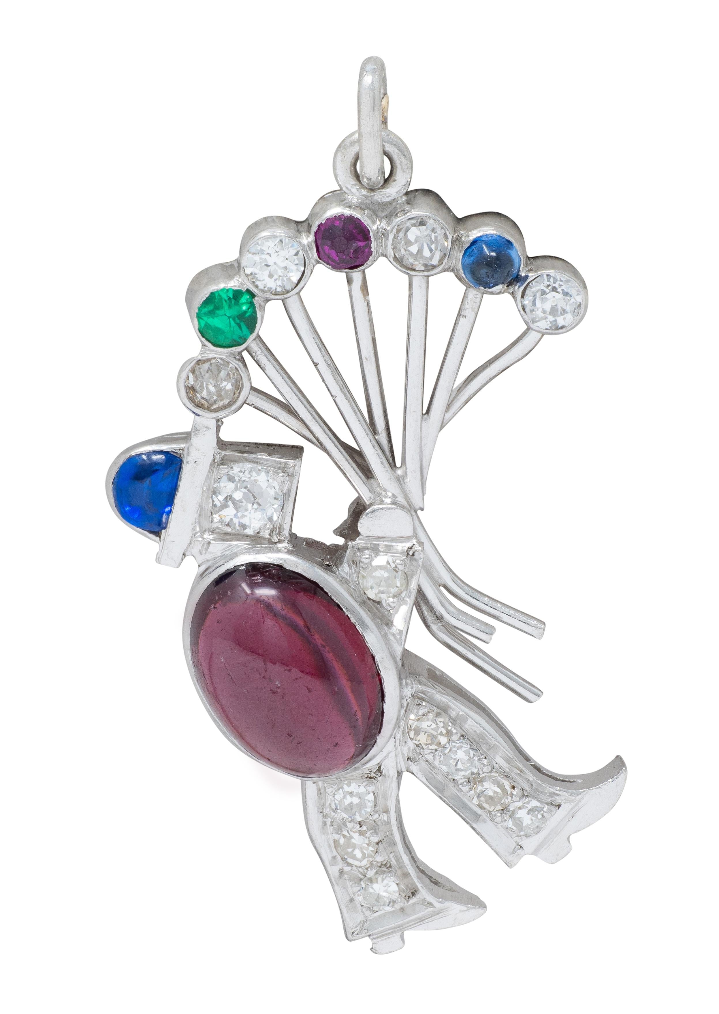Art Deco Multi-Gem Platinum Vintage Man With Balloon Charm