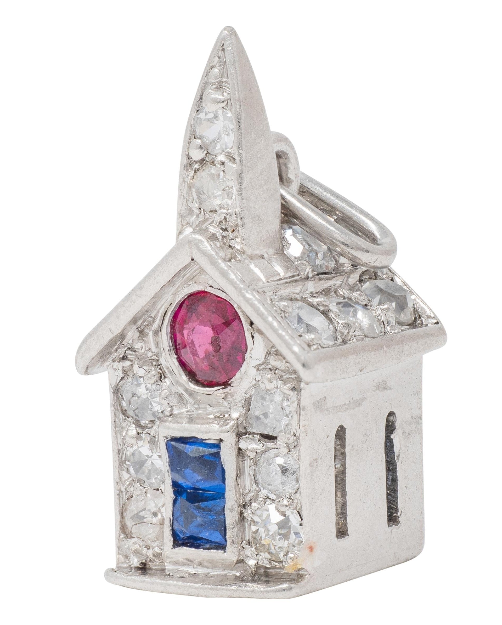 Art Deco Walter Lampl Ruby Sapphire Diamond Platinum Vintage Church House Charm