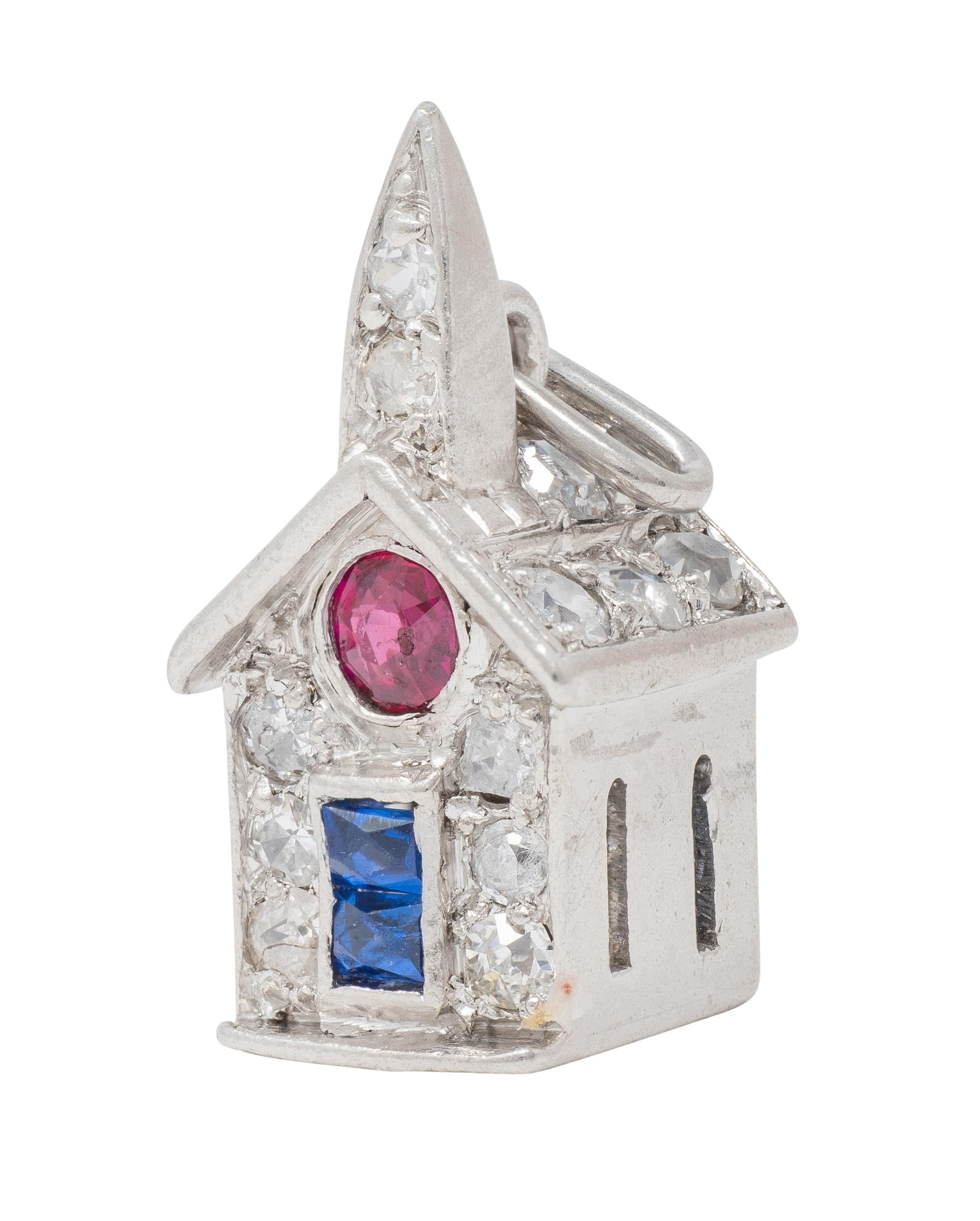 Art Deco Walter Lampl Ruby Sapphire Diamond Platinum Vintage Church House Charm