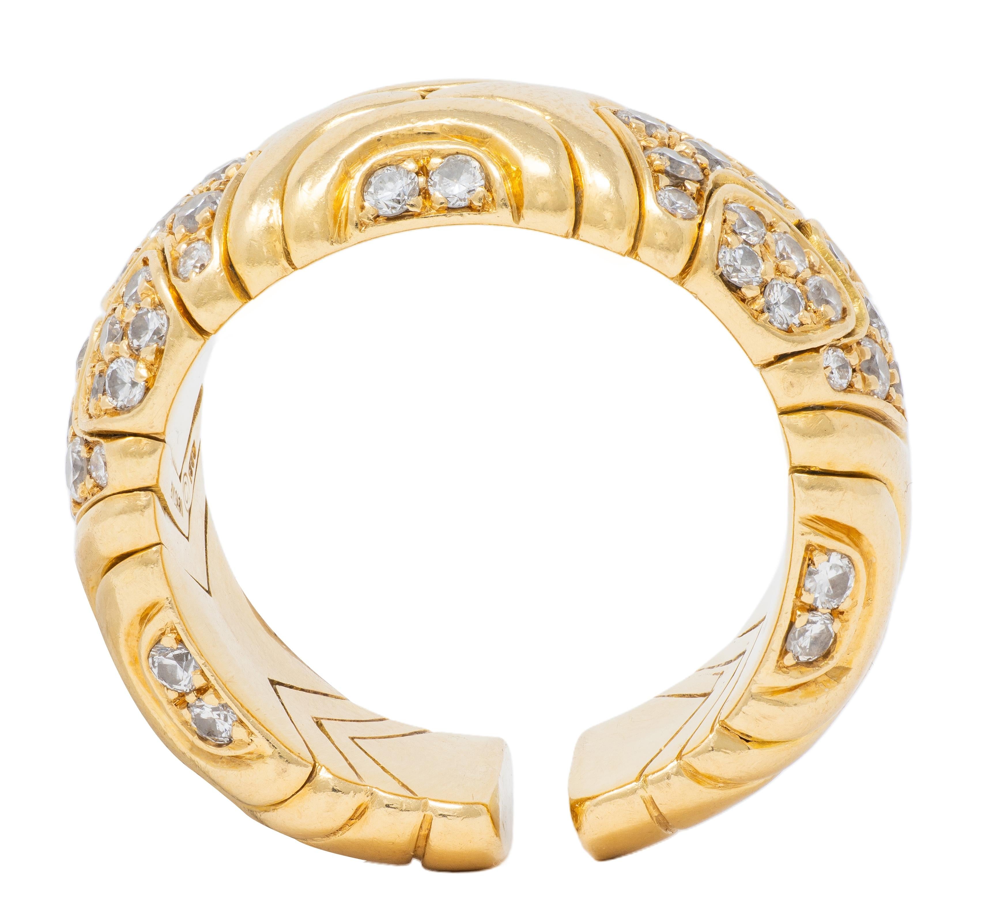 Bulgari 1988 Diamond 18 Karat Yellow Gold Vintage Alveare Cuff Band Ring
