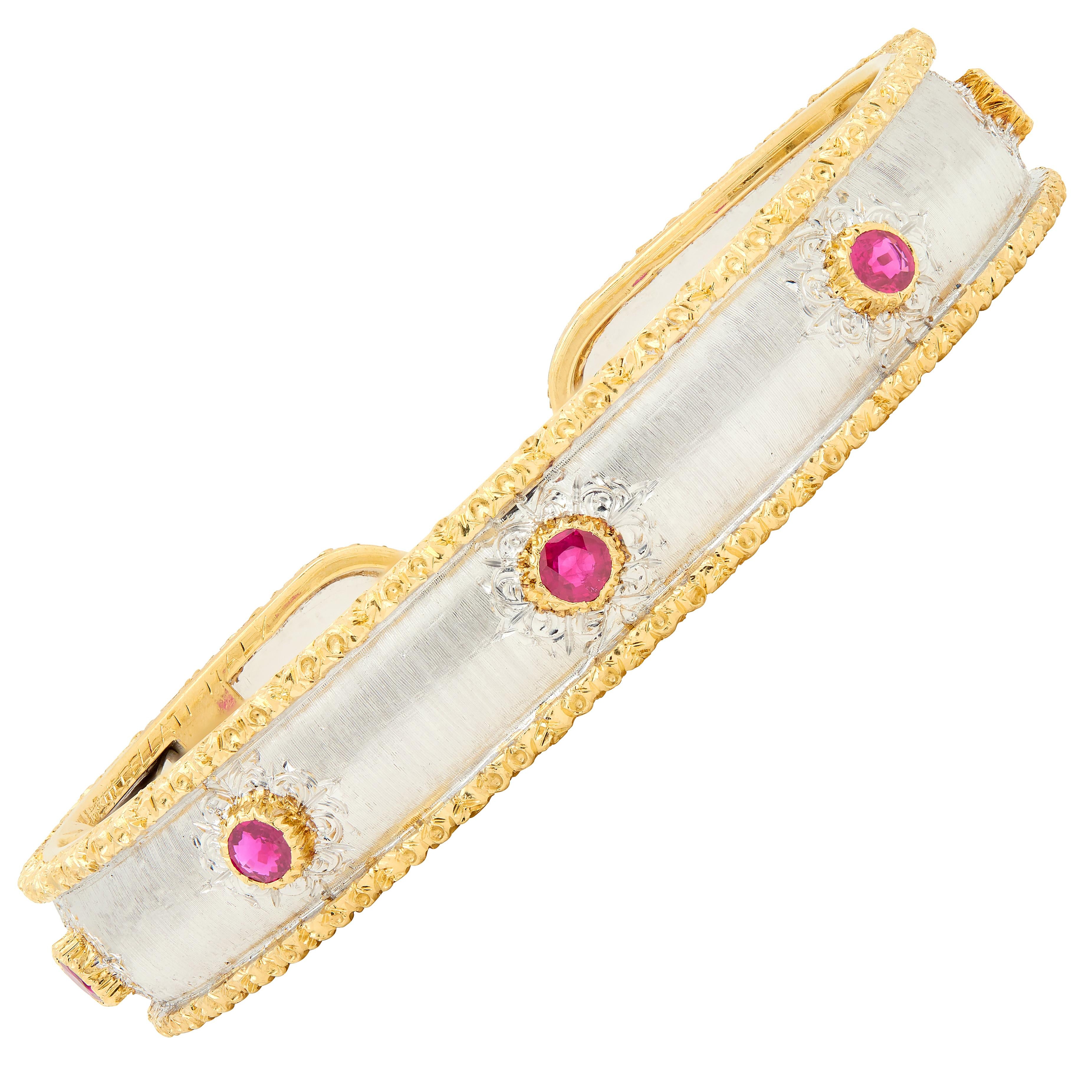 Buccellati Ruby 18K Two-Tone White Yellow Gold Vintage Macri Capri Cuff Bracelet