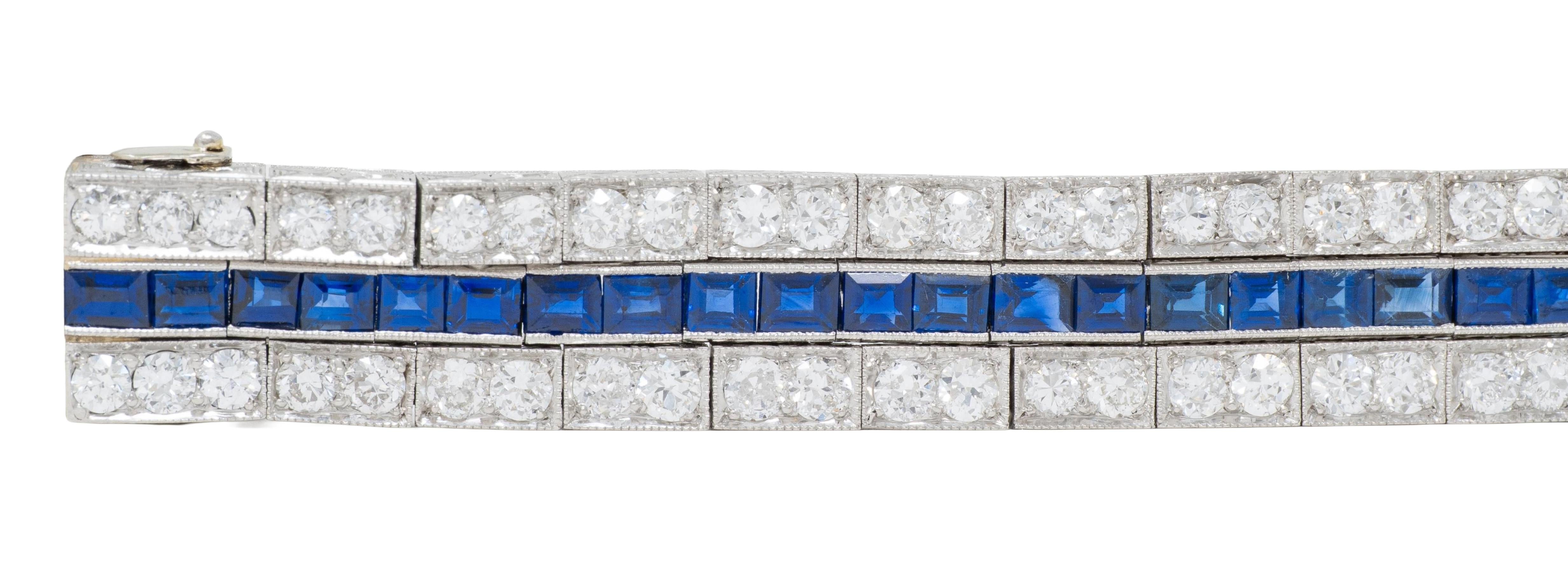 Art Deco 16.80 CTW Diamond Sapphire Platinum Foliate Vintage Line Bracelet